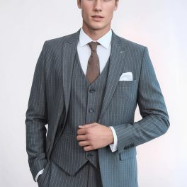 Striped Slim Fit Antracite Men Suit
