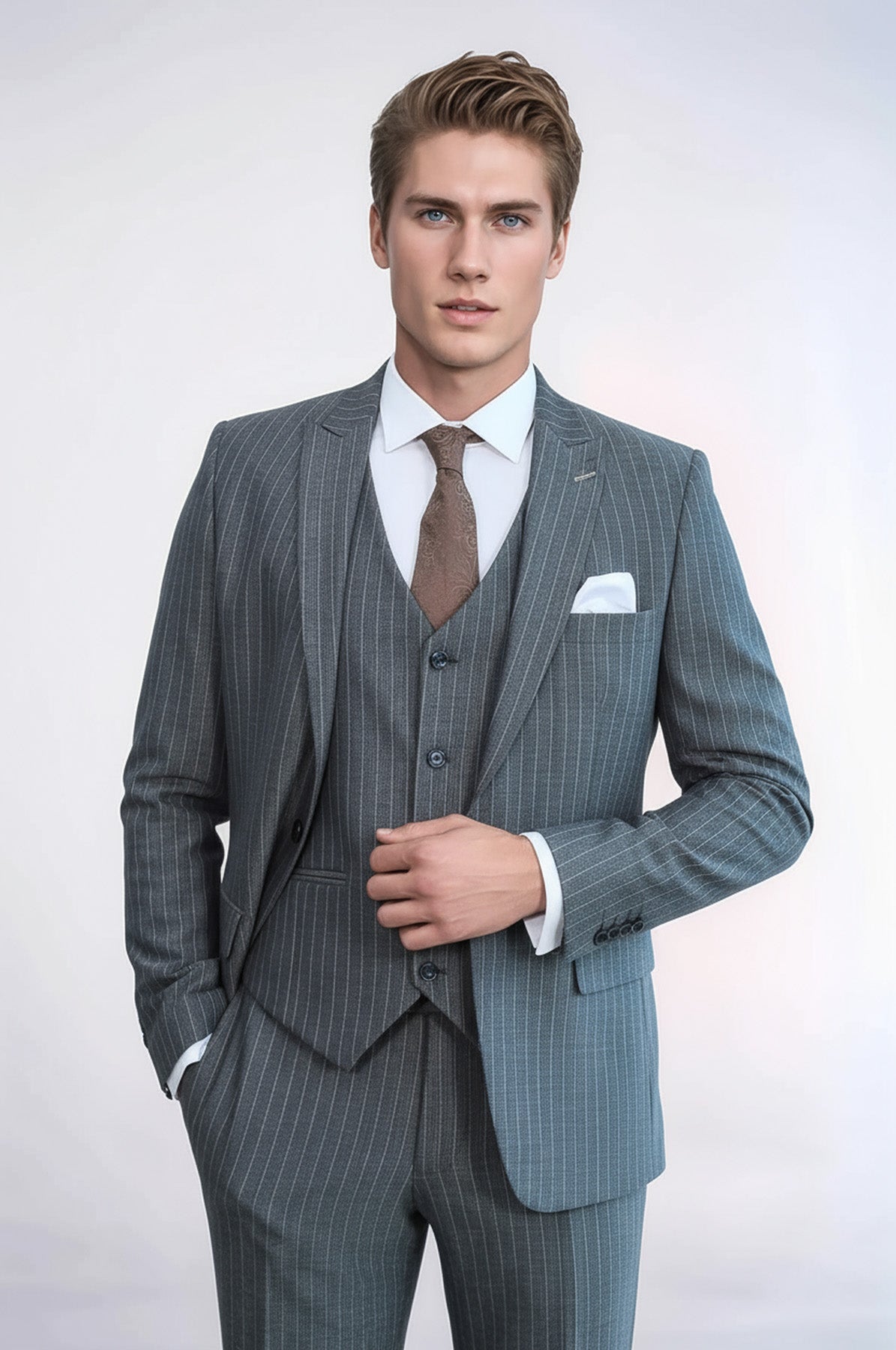 Striped Slim Fit Antracite Men Suit