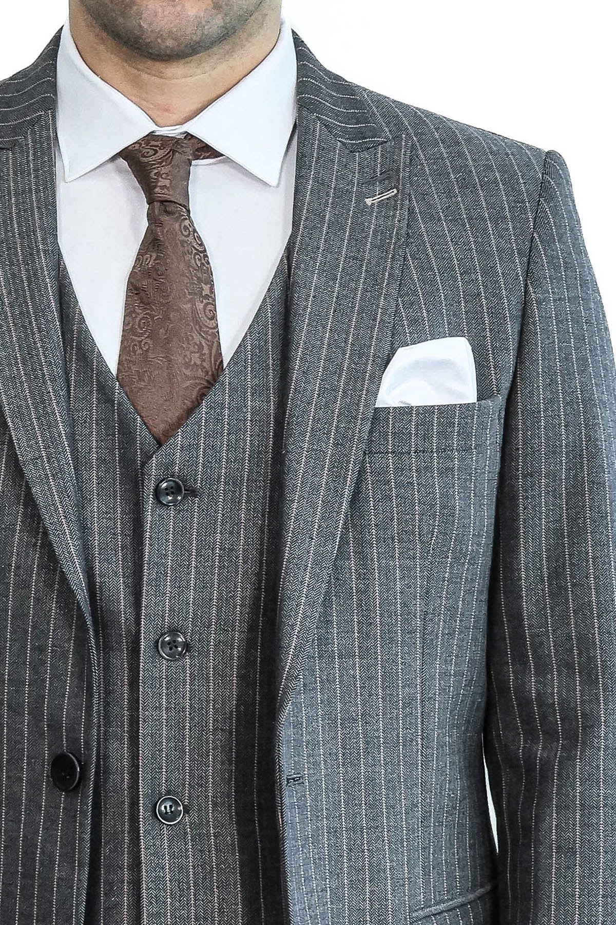Striped Slim Fit Antracite Men Suit - Image 2