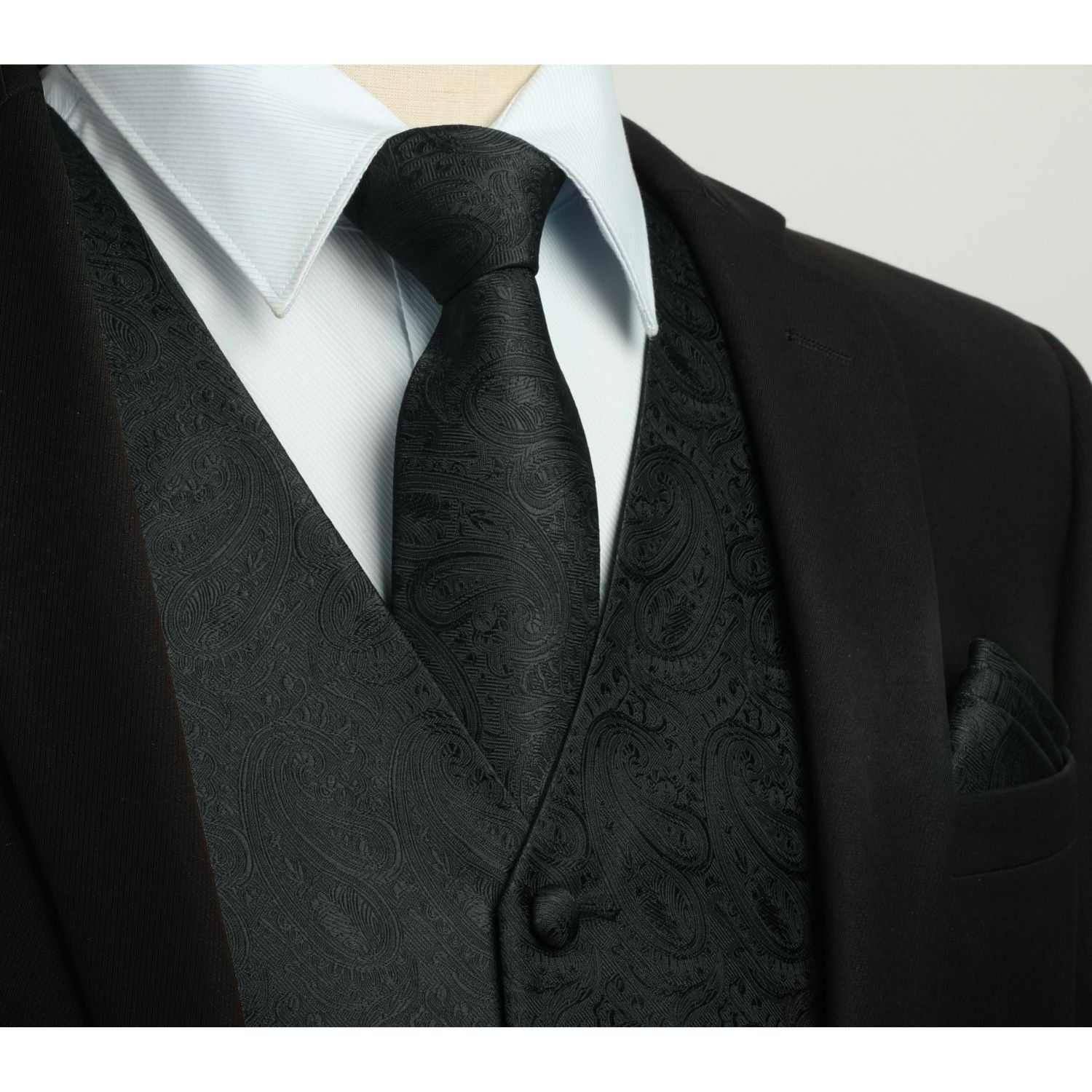 Men's Black Paisley Vest Tie Set For Weddings Anniversary - Image 2
