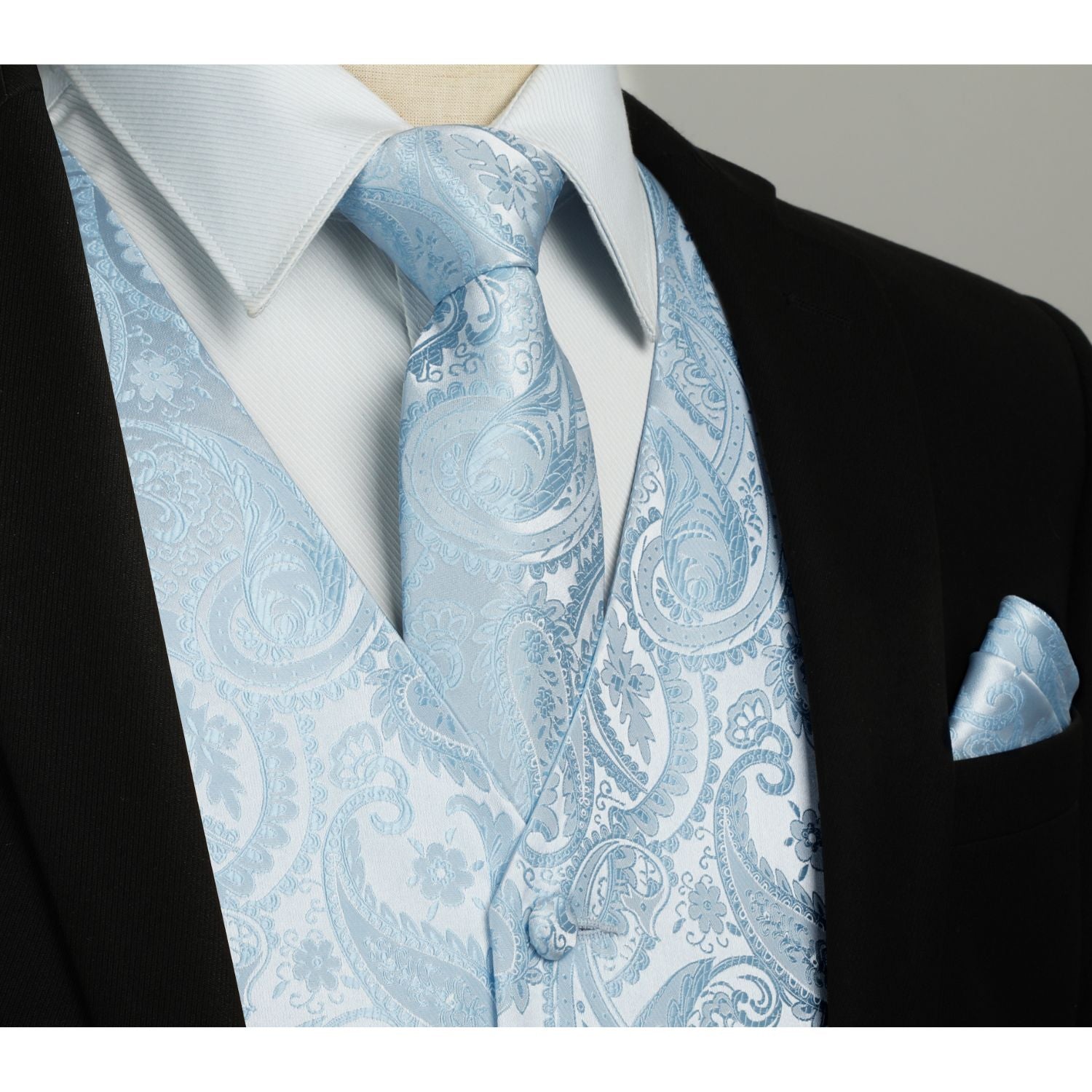 Men's Blue Paisley Vest Tie Set For Weddings - Image 2