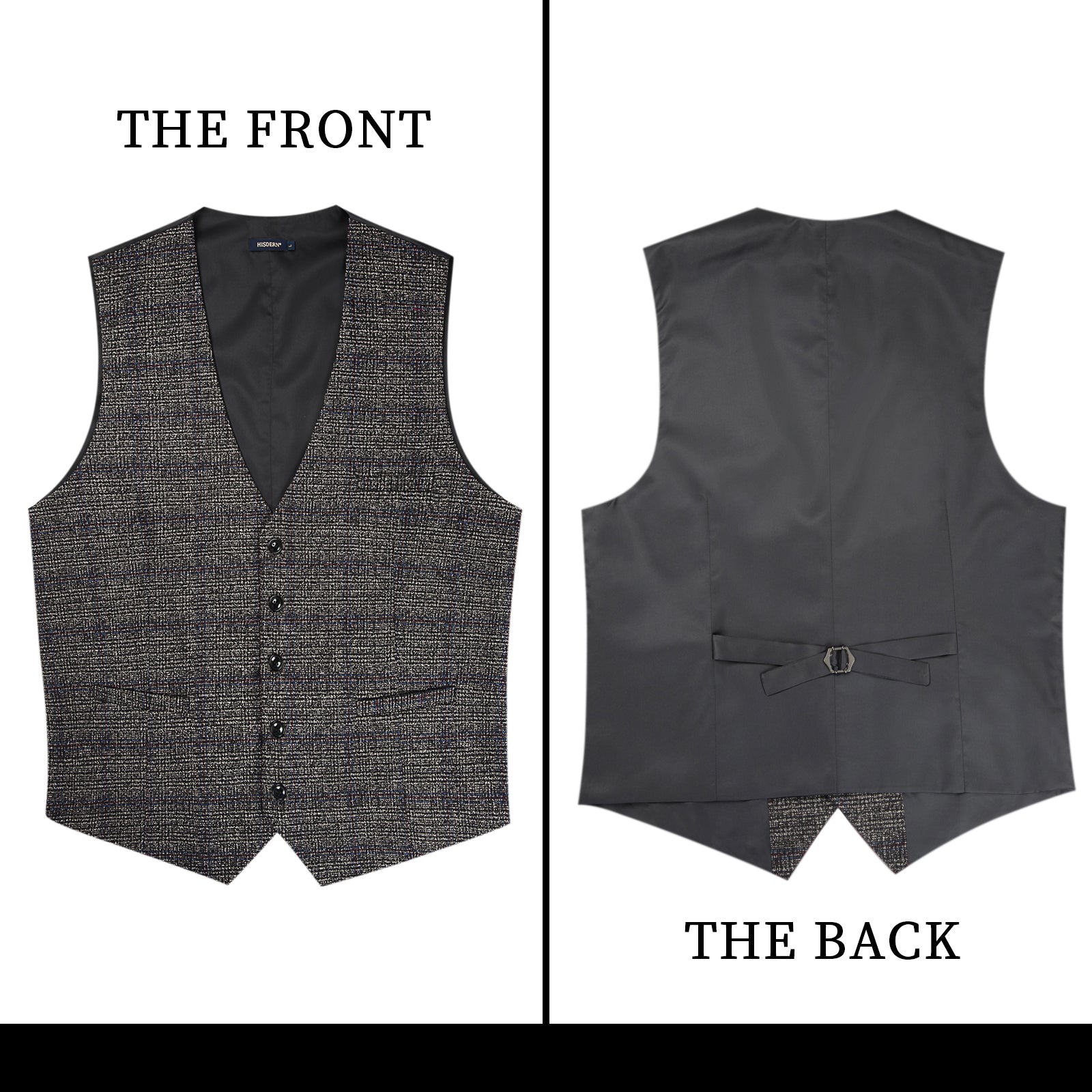 Men's Grey Plaid Wedding Vest For Skinny Guys - Image 2