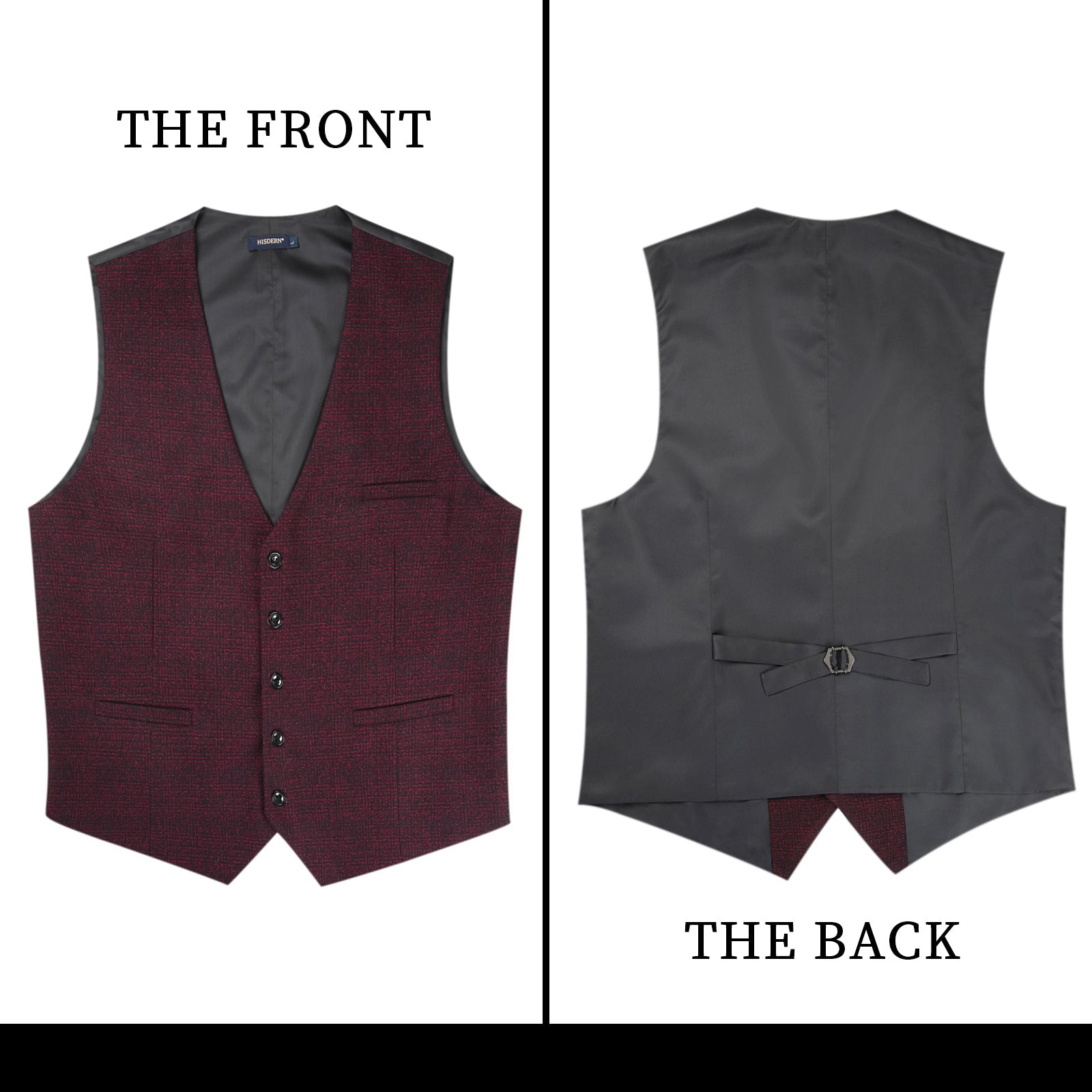 Men's Burgundy Plaid Wedding Vest For Skinny Guys - Image 3