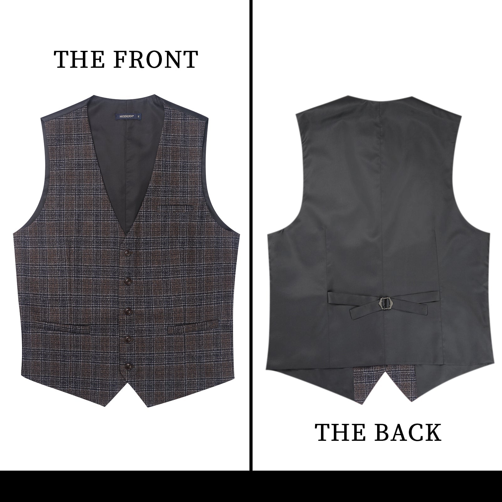 Men's Light Brown Plaid Wedding Vest For Skinny Guys - Image 3