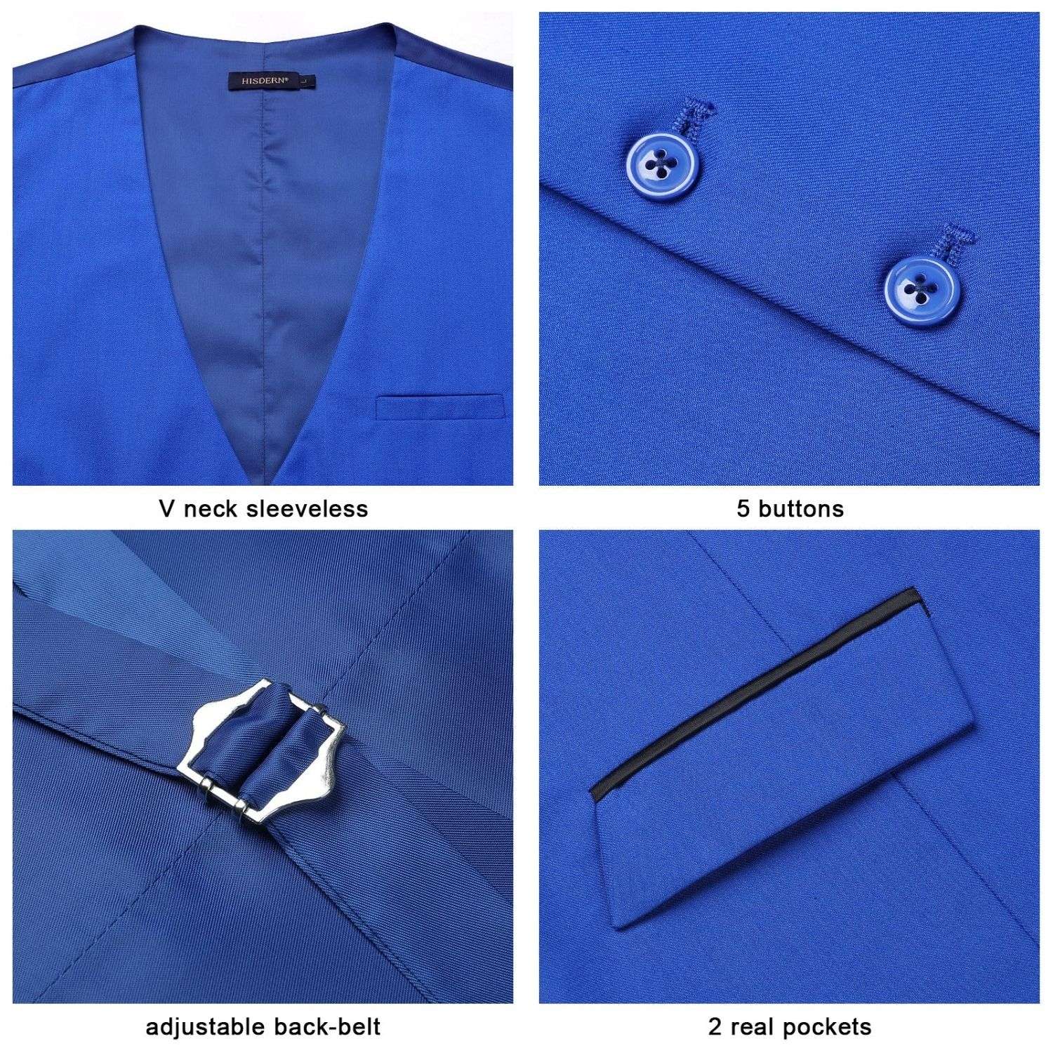 Men's Royal Blue Satin Suit Vest Formal Wear - Image 3
