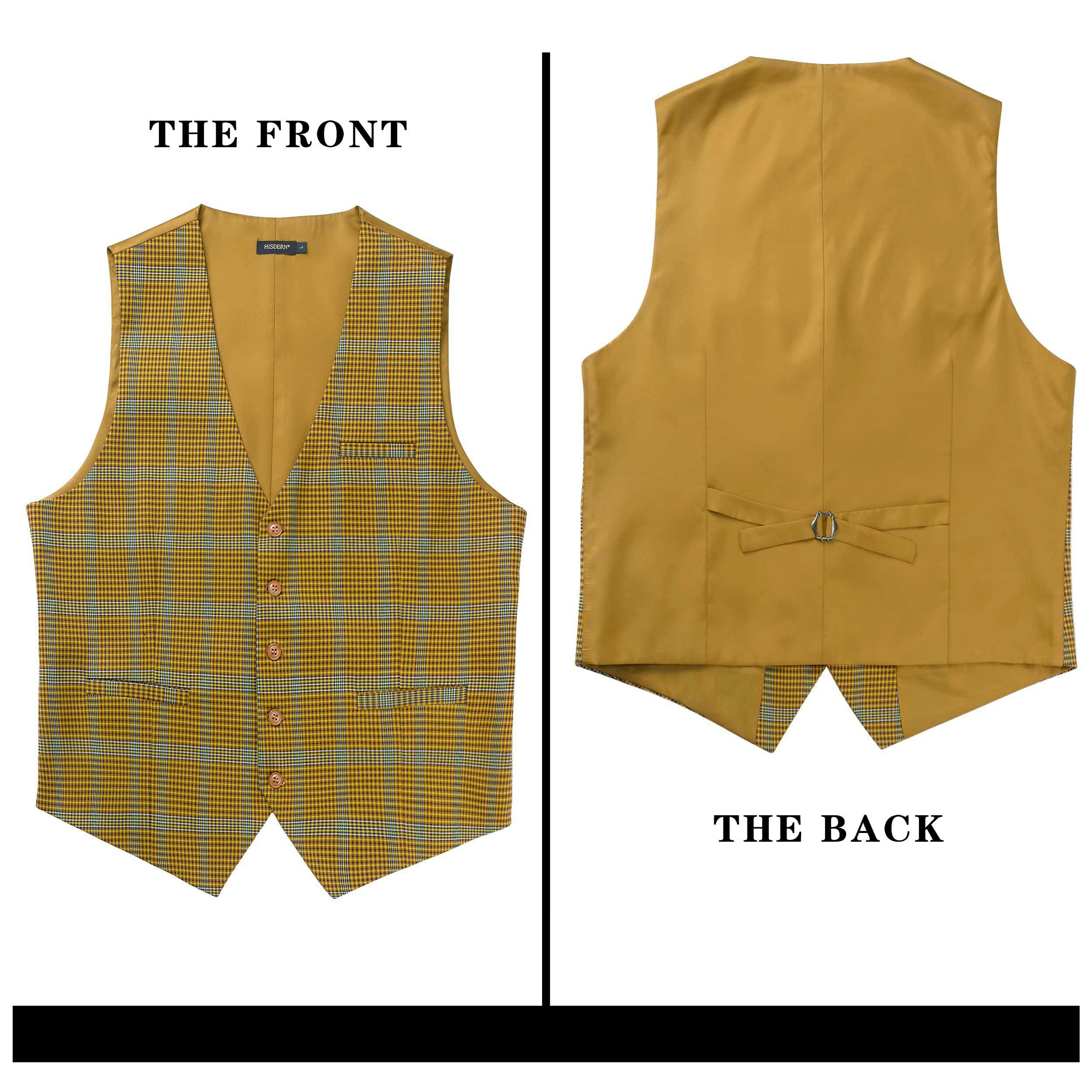 Men's Yellow Plaid Wedding Vest For Skinny Guys - Image 3