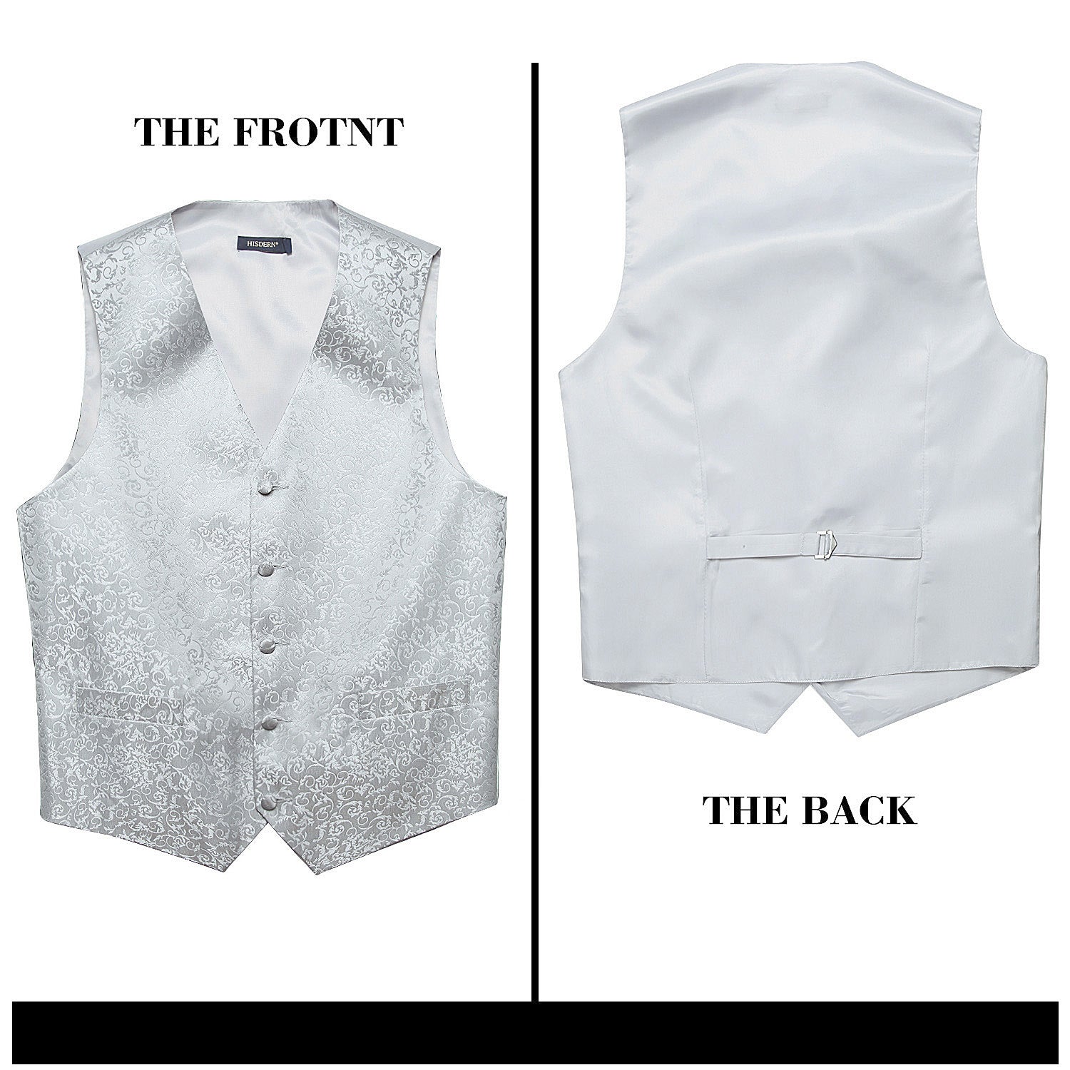Men's Grey Silver Paisley Vest Tie Set For Weddings - Image 3