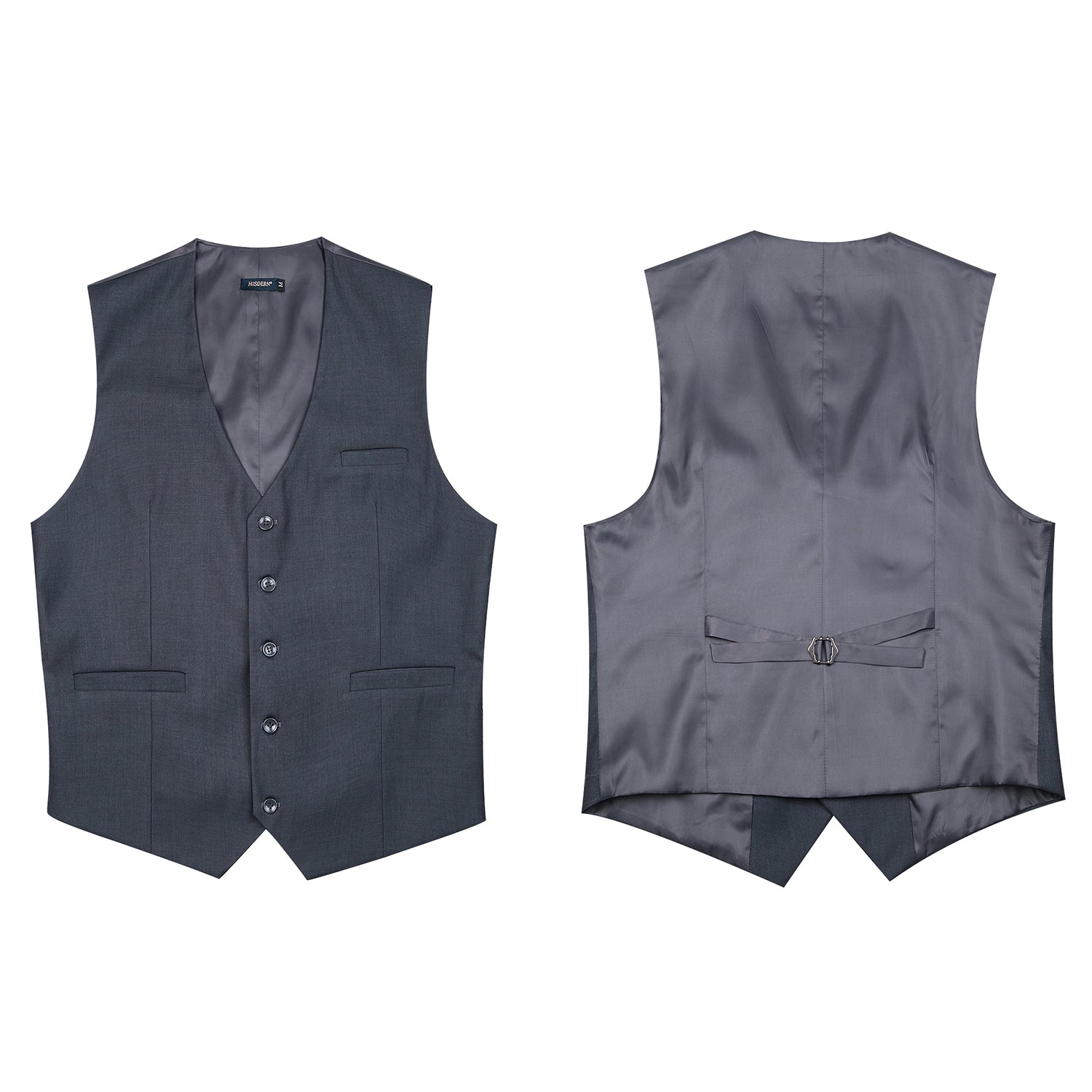 Men's Charcoal Satin Suit Vest Formal Wear - Image 2