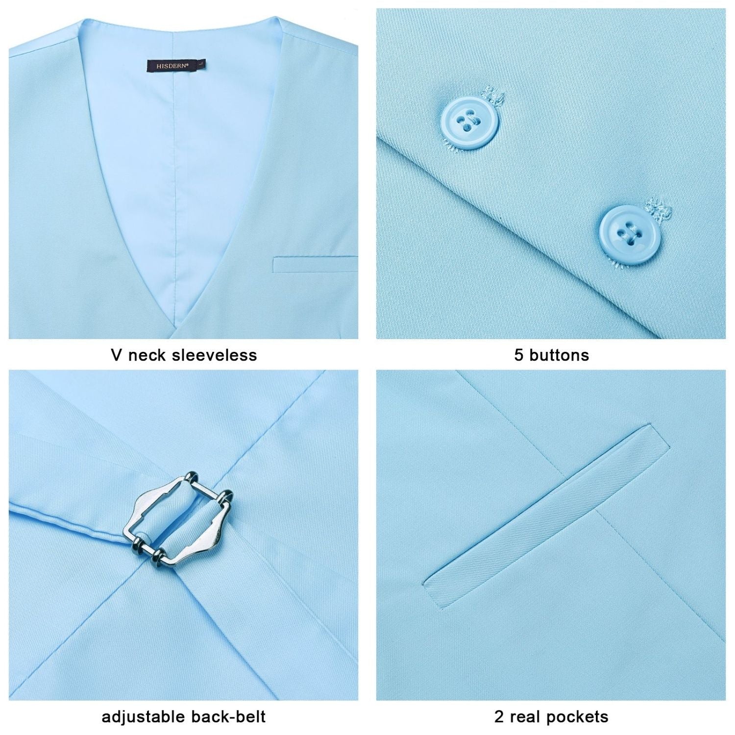 Men's Blue Satin Suit Vest Formal Wear - Image 4