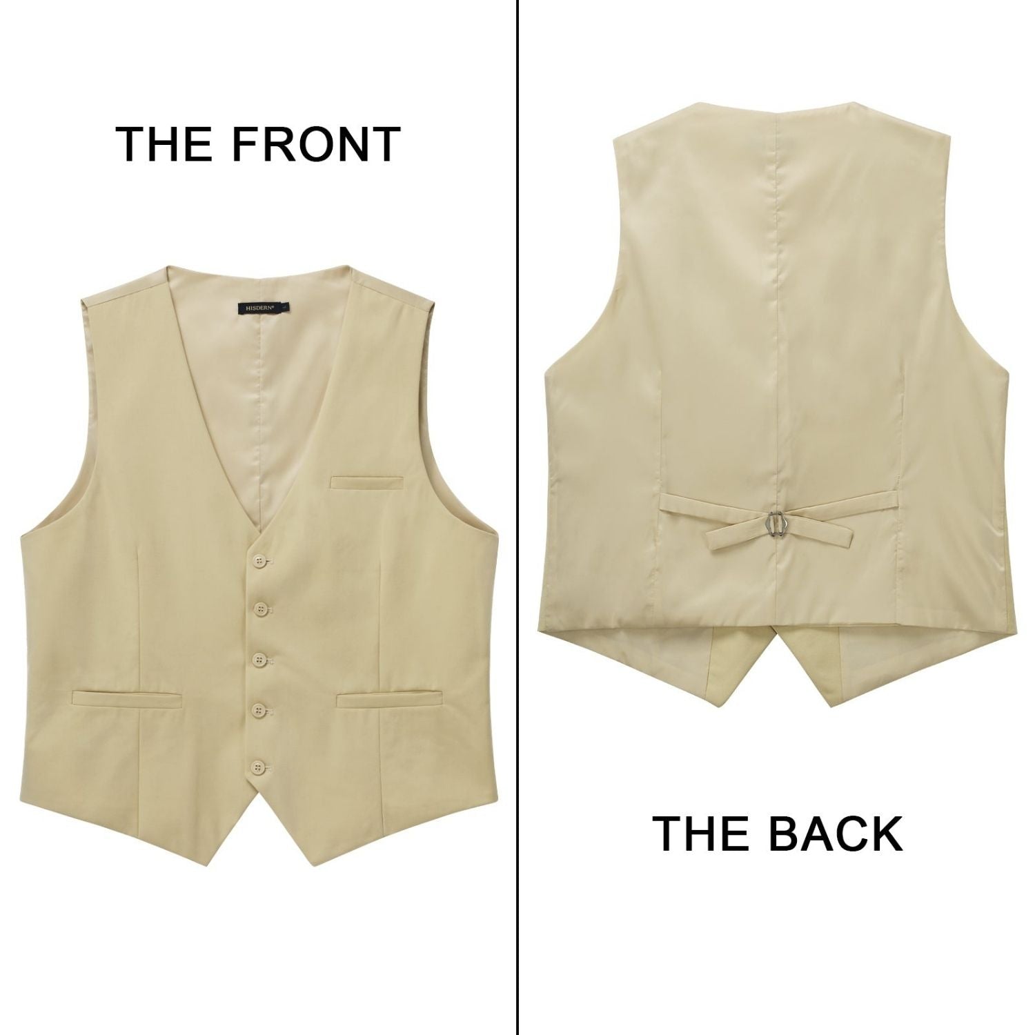 Men's Light Beige Satin Suit Vest For Wedding - Image 3