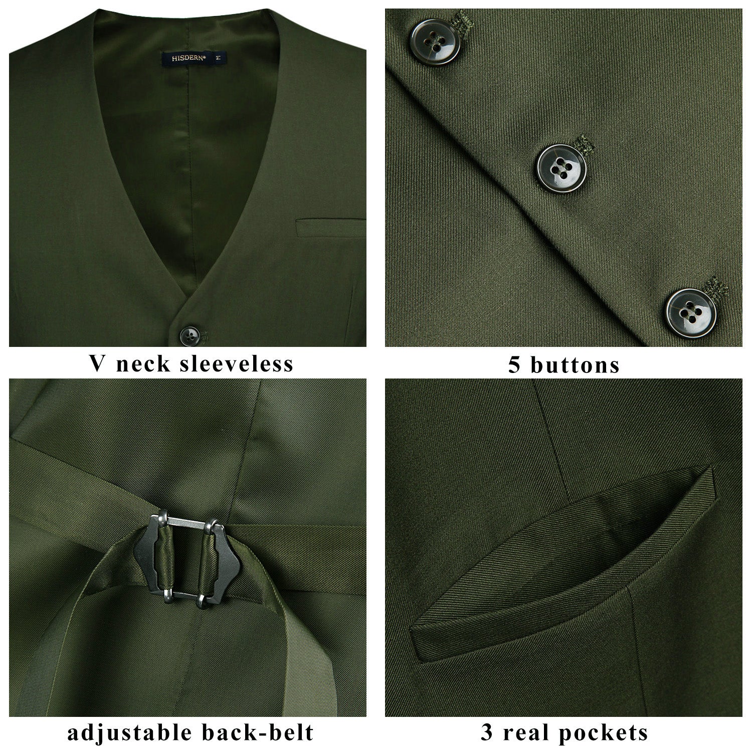 Men's Green Satin Suit Vest Formal Wear - Image 3
