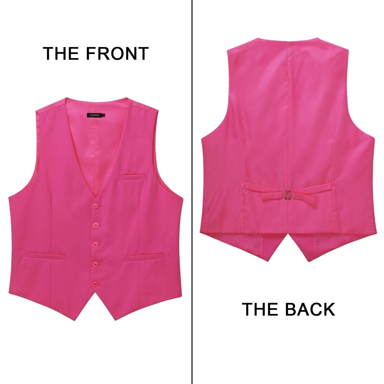 Men's Hot Pink Satin Suit Vest Formal Wear - Image 3