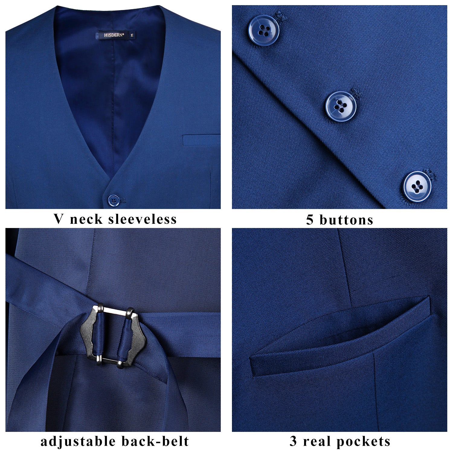 Men's Navy Blue Satin Suit Vest Formal Wear - Image 3