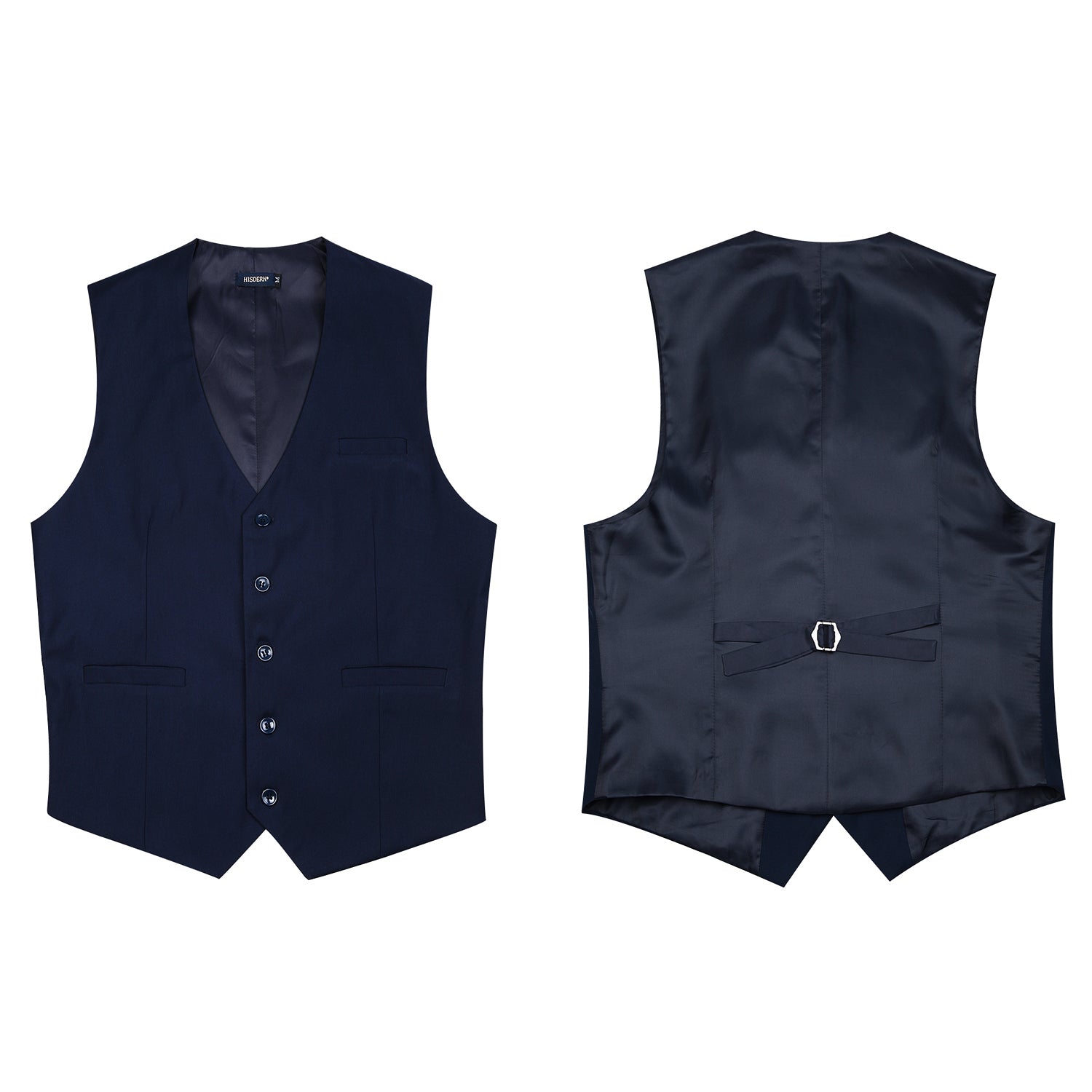 Men's Navy Blue Satin Suit Vest Formal Wear - Image 2