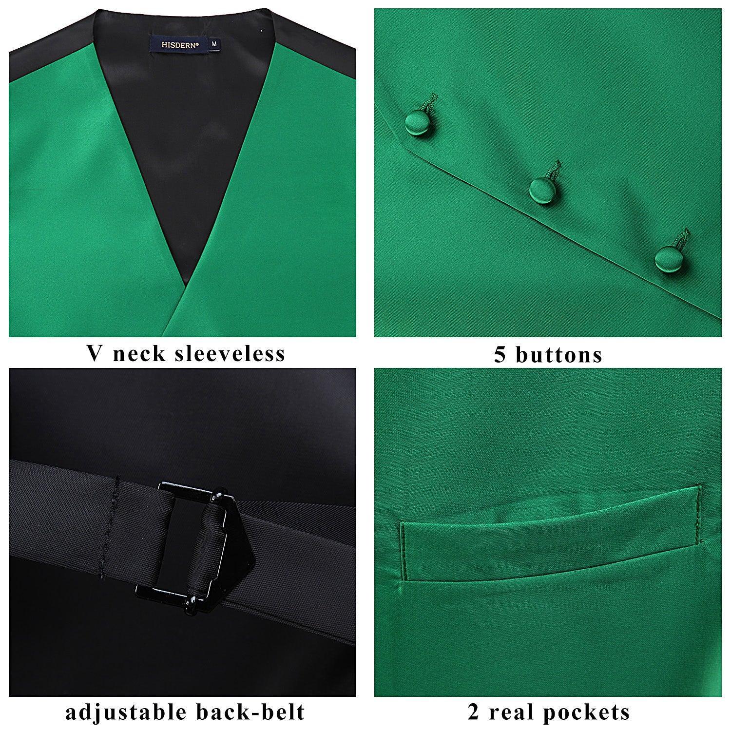 Men's Green Solid Vest Tie Set For Weddings Anniversary - Image 3