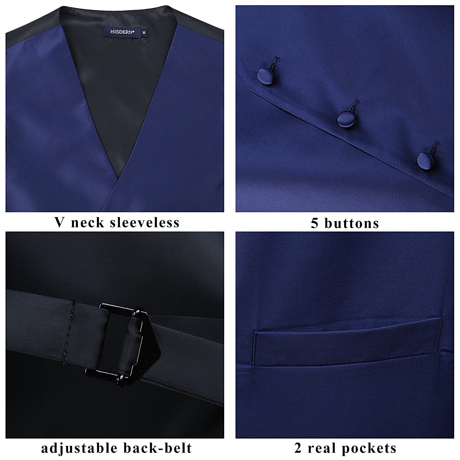 Men's Dark Blue Solid Vest Tie Set For Formal Wear - Image 4