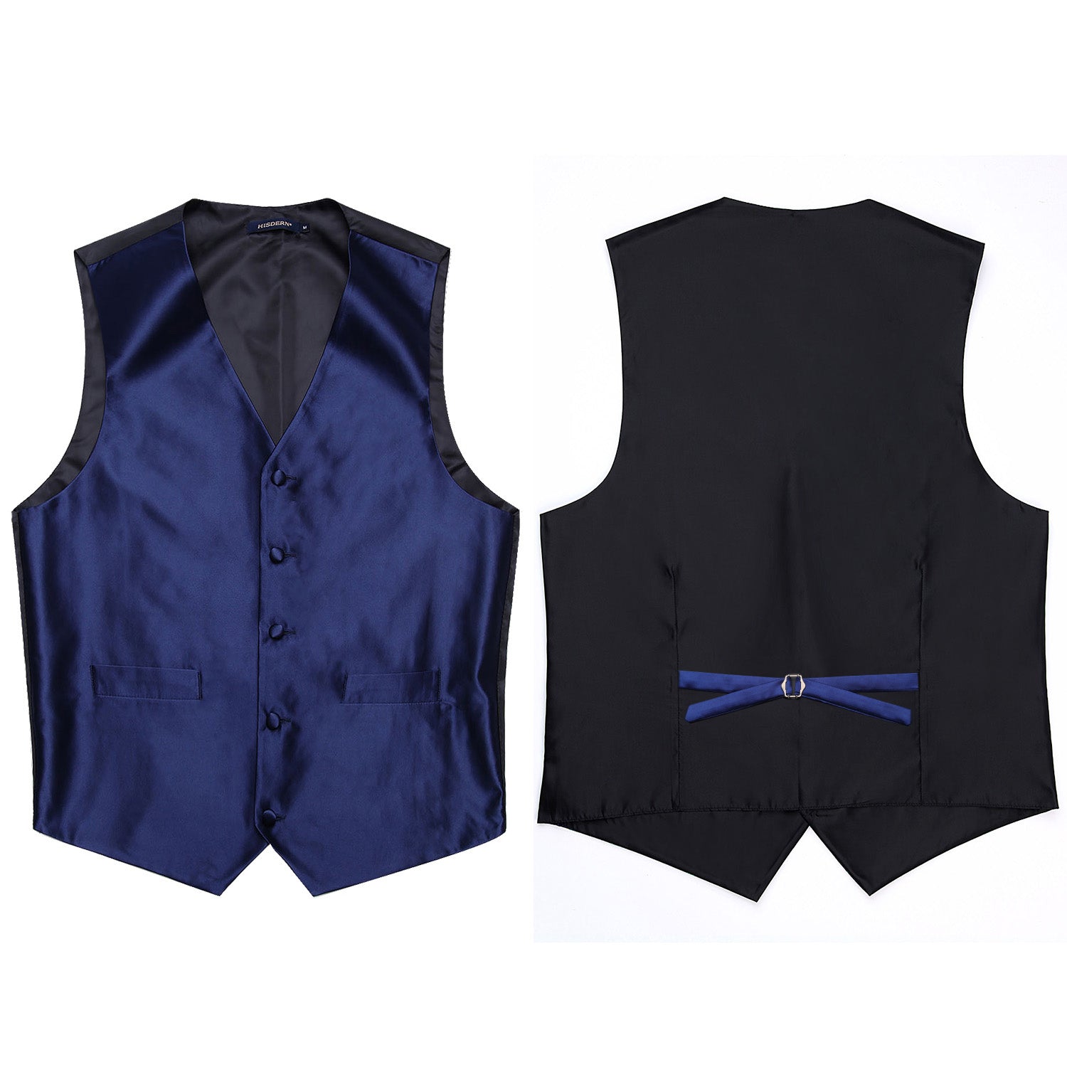 Men's Dark Blue Solid Vest Tie Set For Formal Wear - Image 3