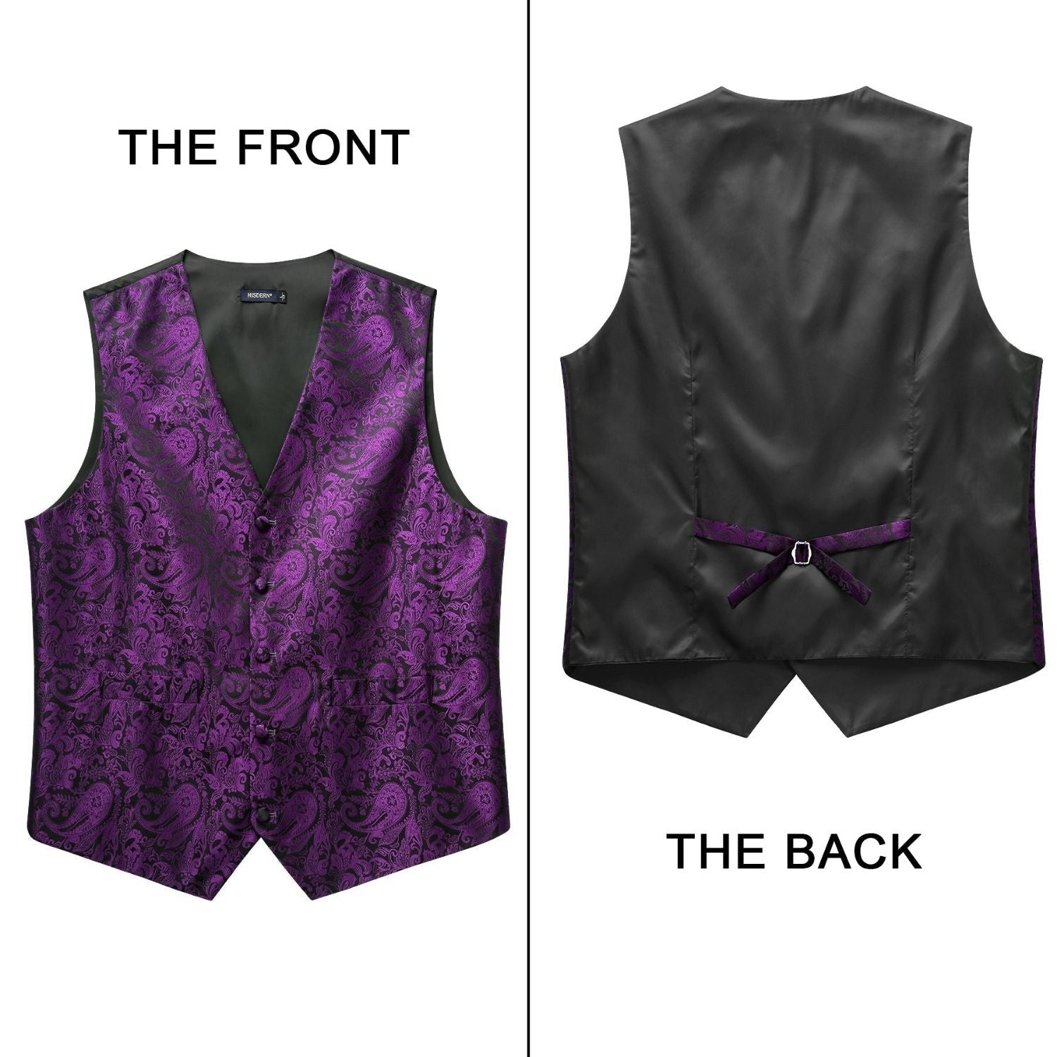 Purple Paisley Silk-Lined Dress Vest Tie Set For Weddings - Image 3