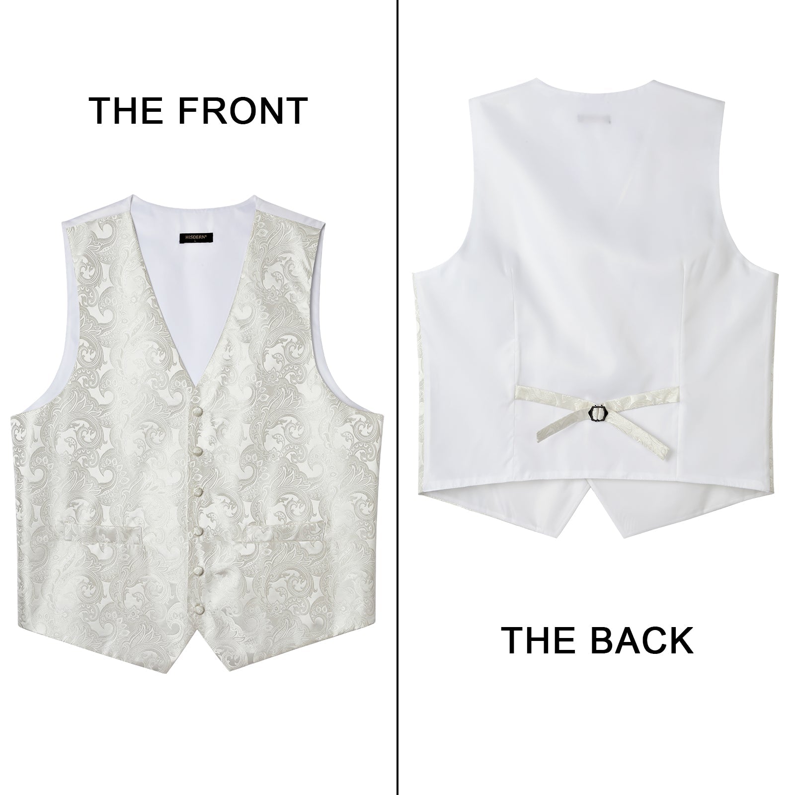 Men's White Beige Vest Tie Set For Weddings - Image 3