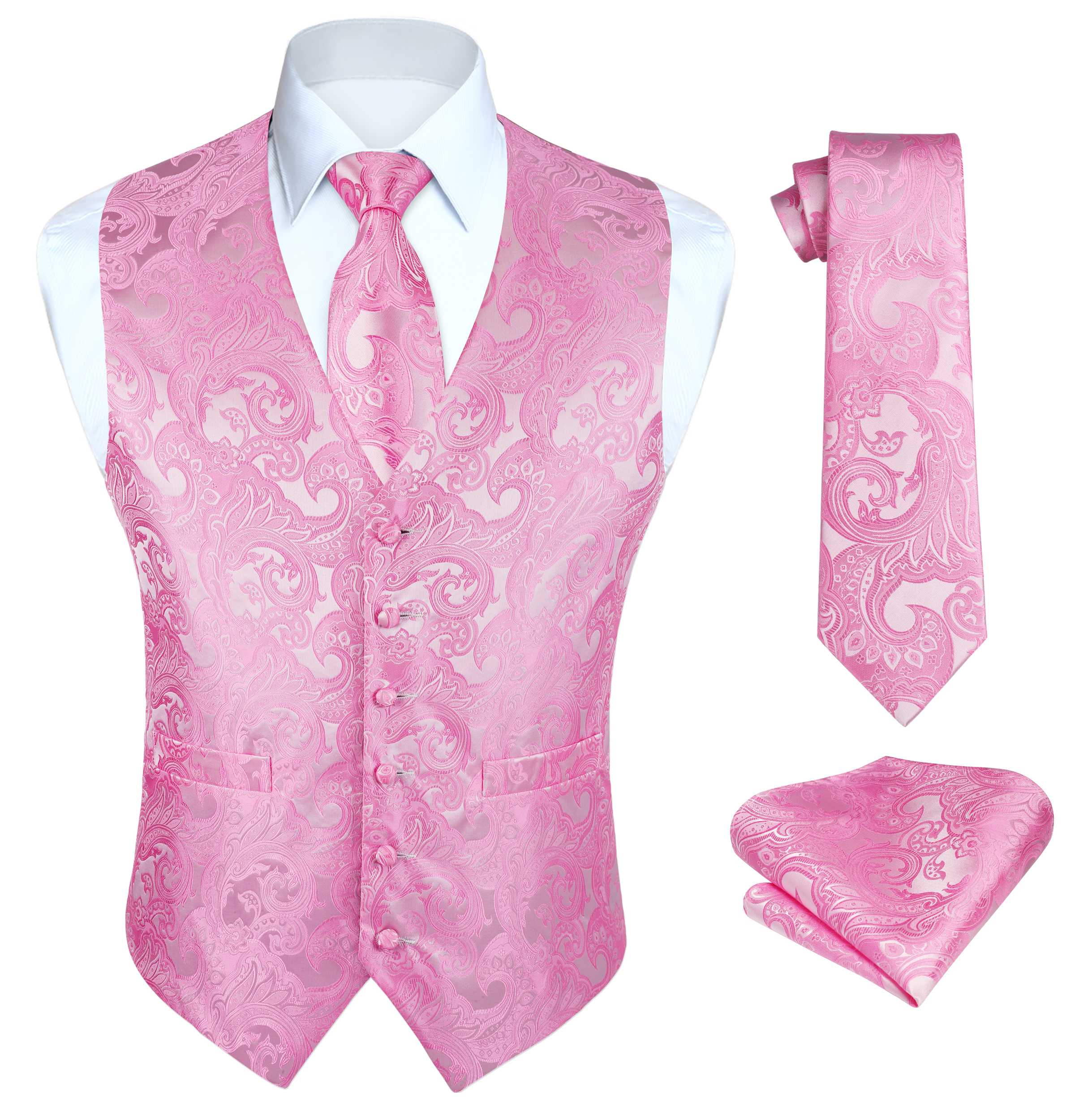 Men's Pink Paisley Vest Tie Set For Weddings Anniversary