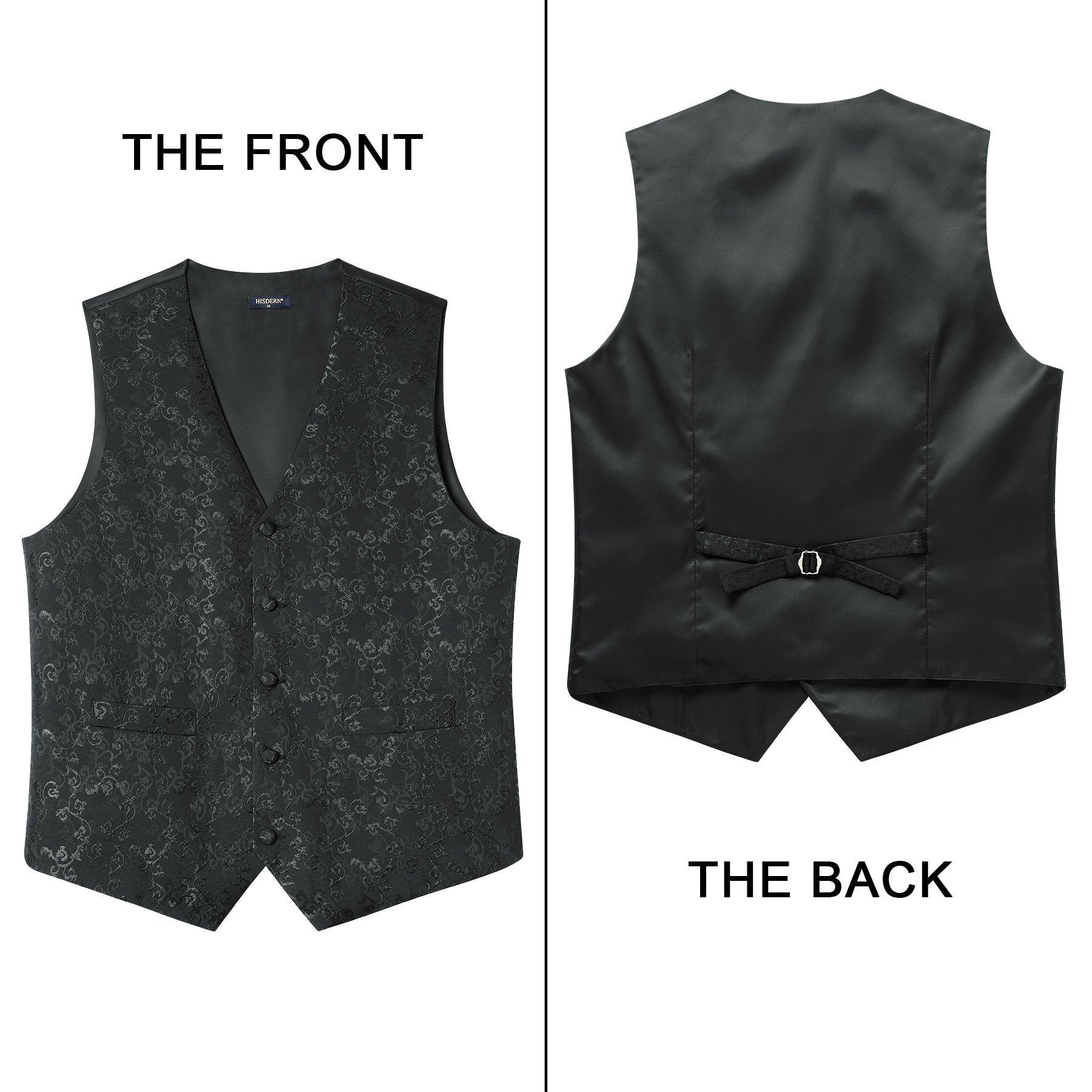 Men's Black Floral Vest Tie Set For Weddings - Image 3