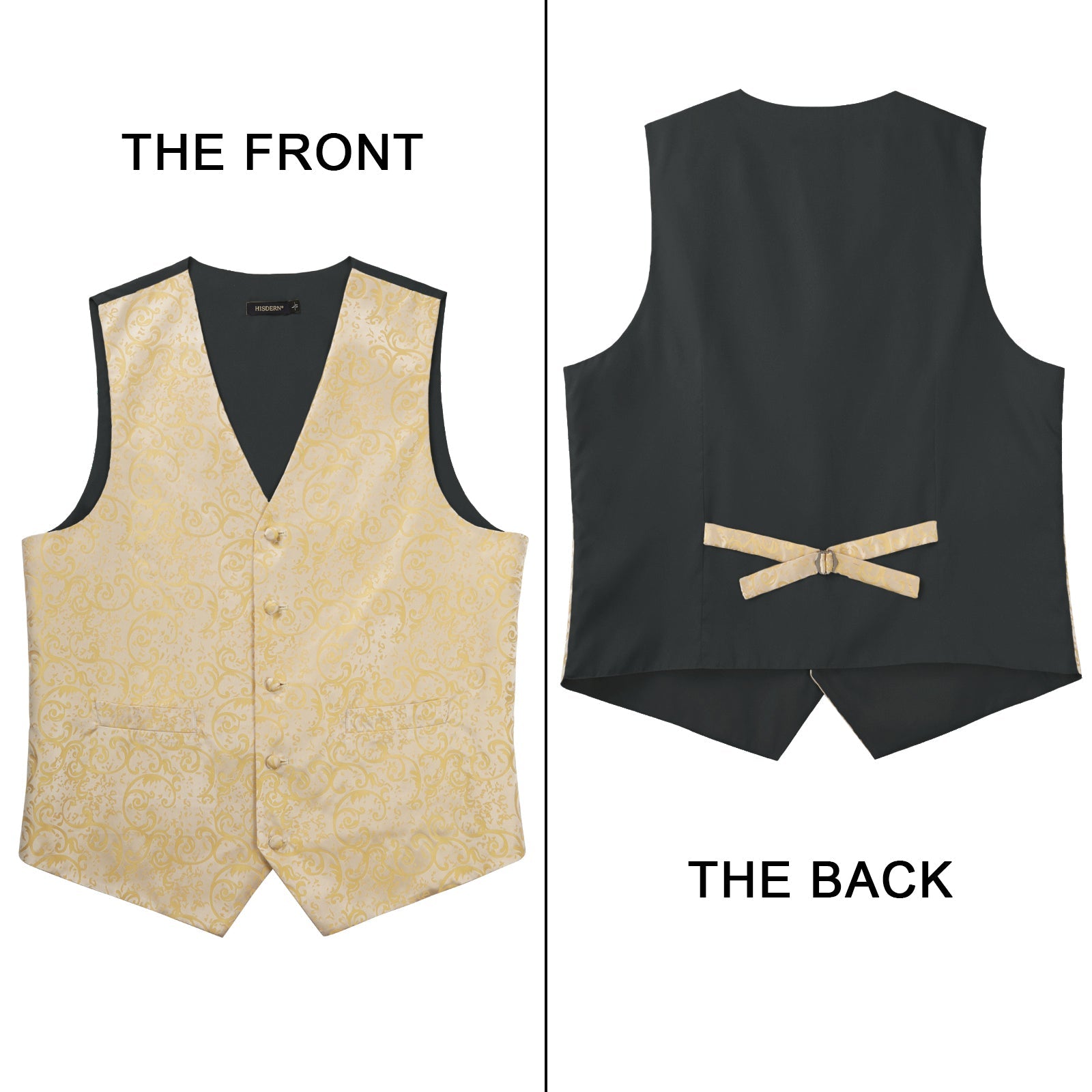 Men's Yellow Gold Floral Vest Tie Set For Weddings - Image 3