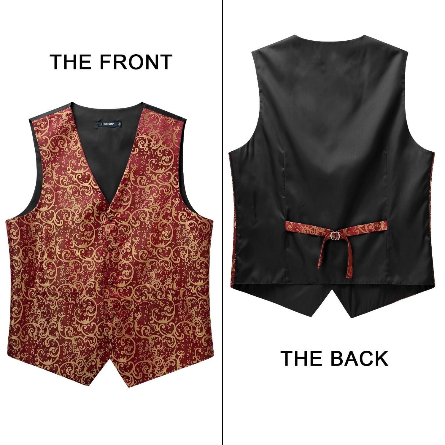 Men's Burgundy Floral Vest Tie Set For Weddings - Image 3