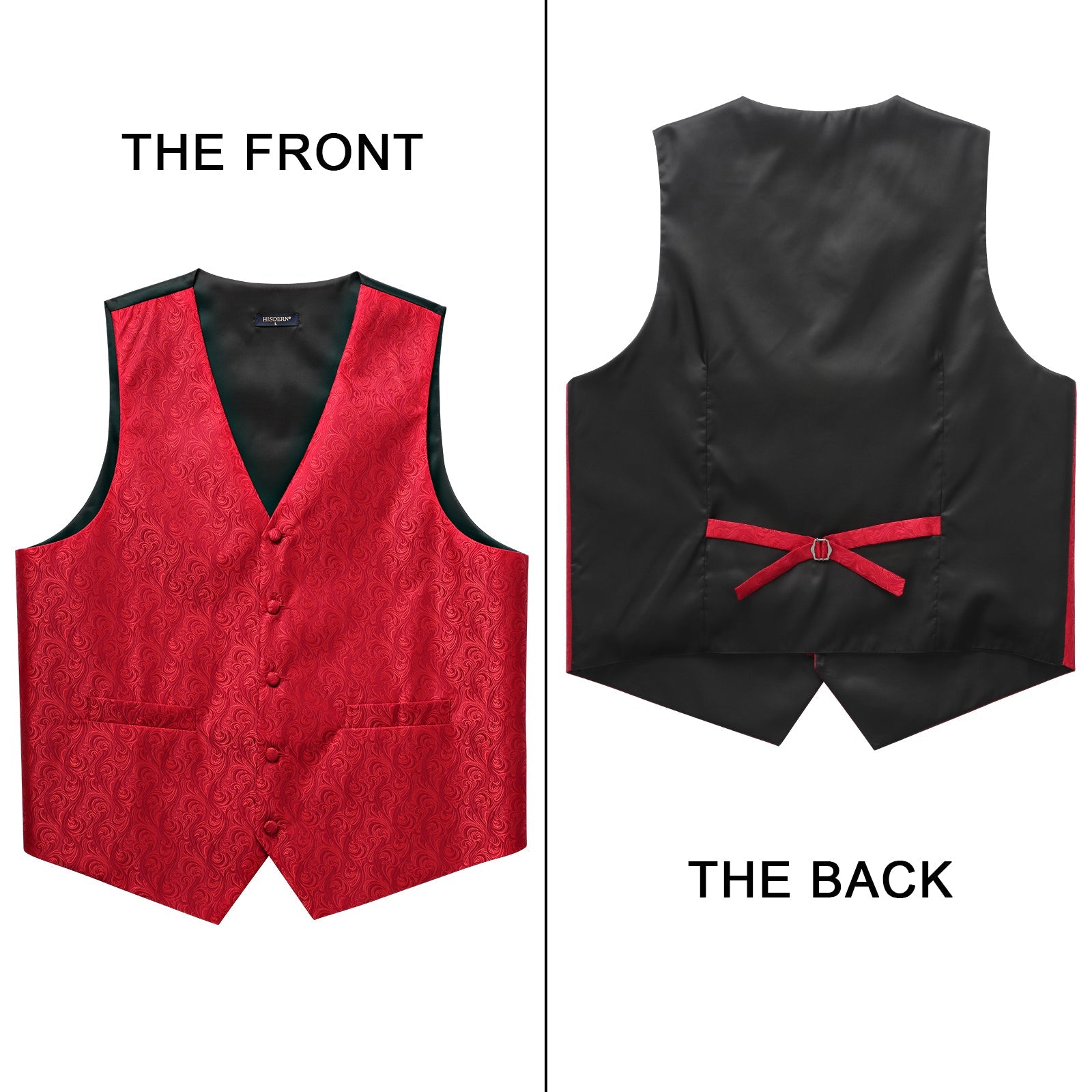 Men's Red Paisley Vest Tie Set For Weddings Anniversary - Image 3