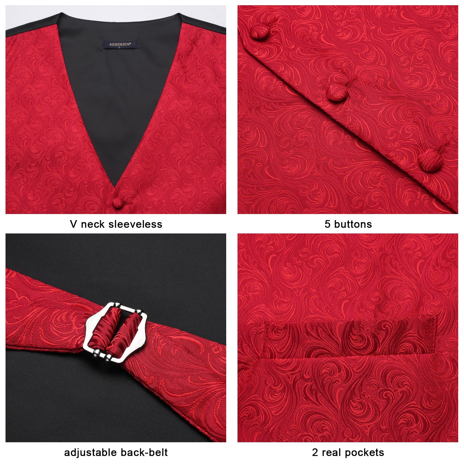 Men's Red Paisley Vest Tie Set For Weddings Anniversary - Image 4