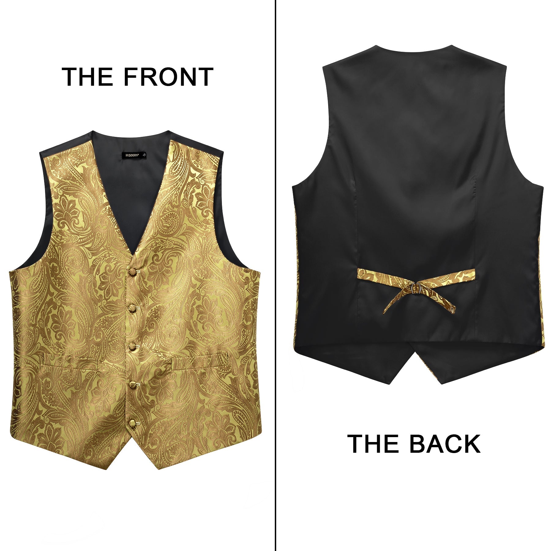 Men's Gold Paisley Vest Tie Set For Weddings - Image 3