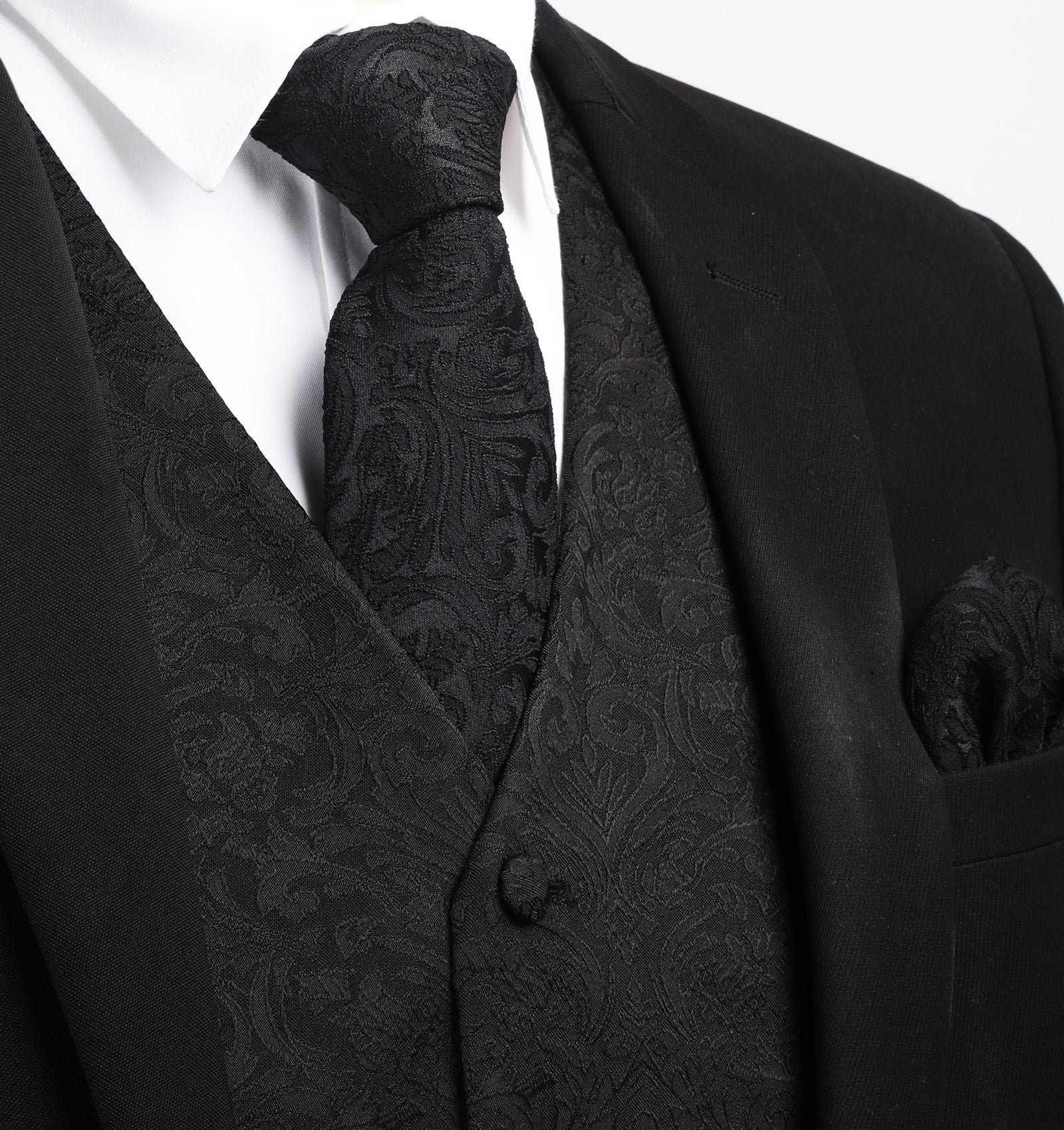 Men's Black Paisley Vest Tie Set For Weddings - Image 2
