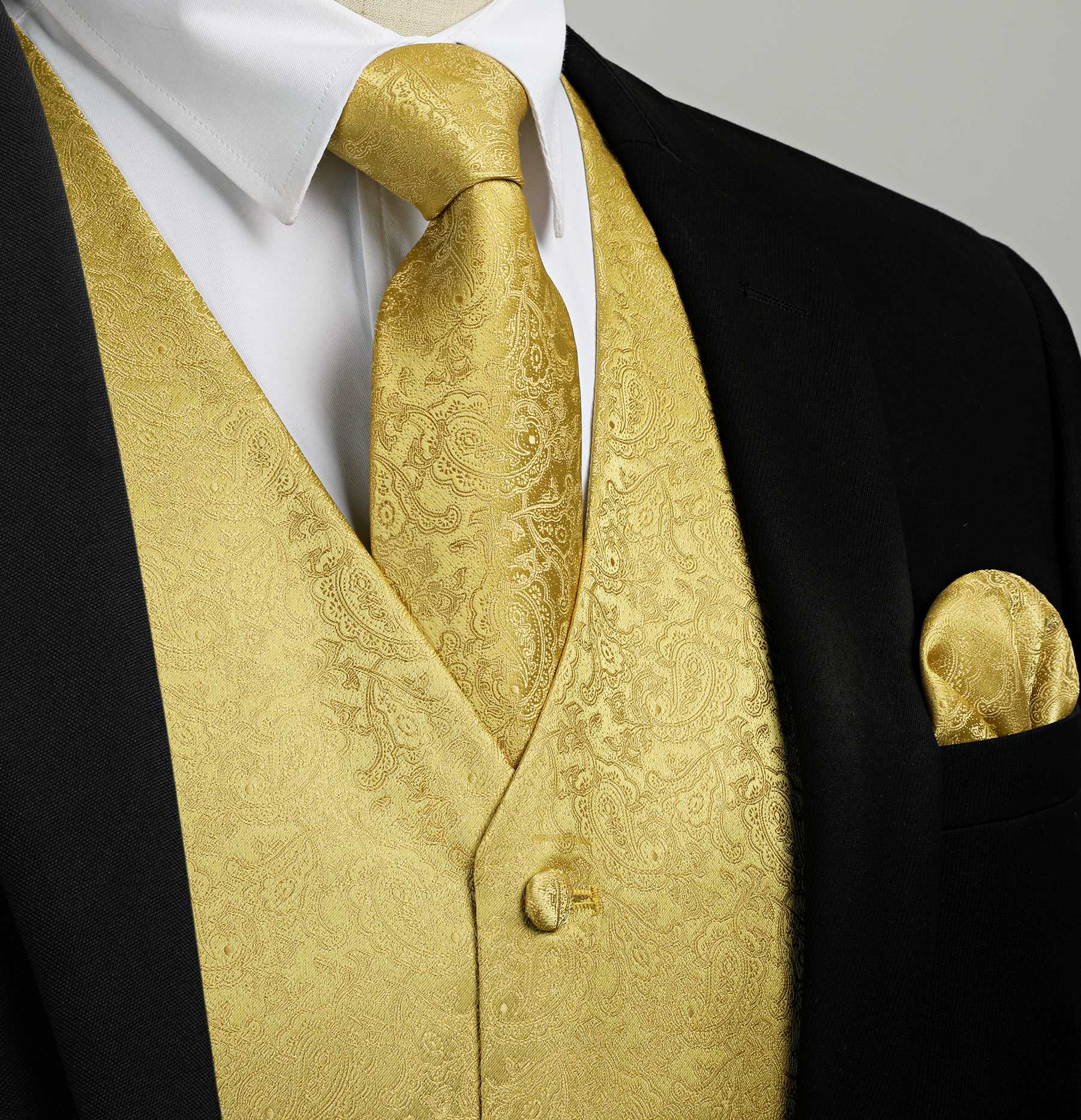 Men's Gold Paisley Vest Tie Set For Weddings Anniversary - Image 2