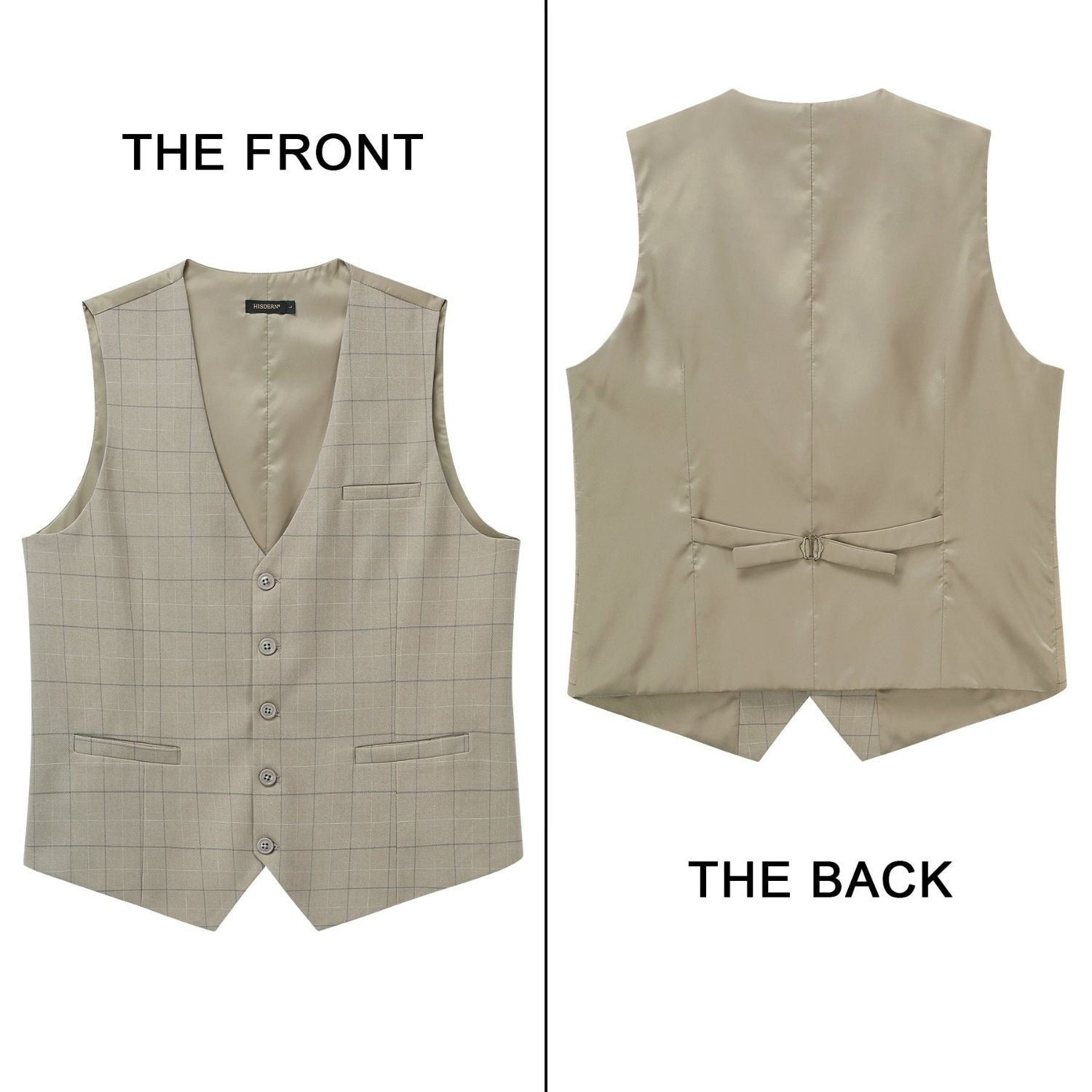 Men's Beige Plaid Slim Suit Vest Formal Wear - Image 3
