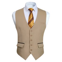 Men's Light Khaki Satin Suit Vest Formal Wear