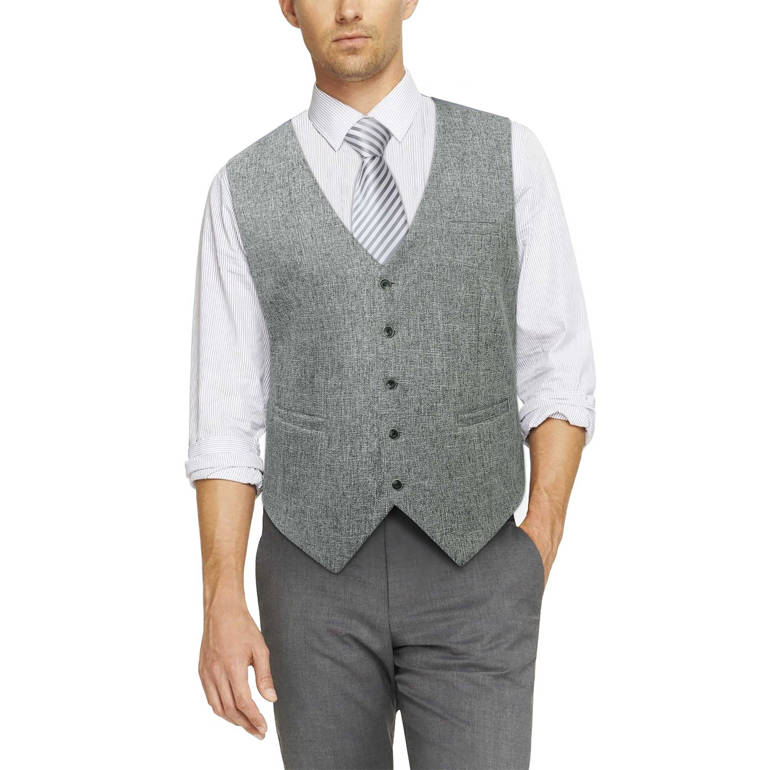 Men's Light Grey Satin Suit Vest Formal Wear - Image 2