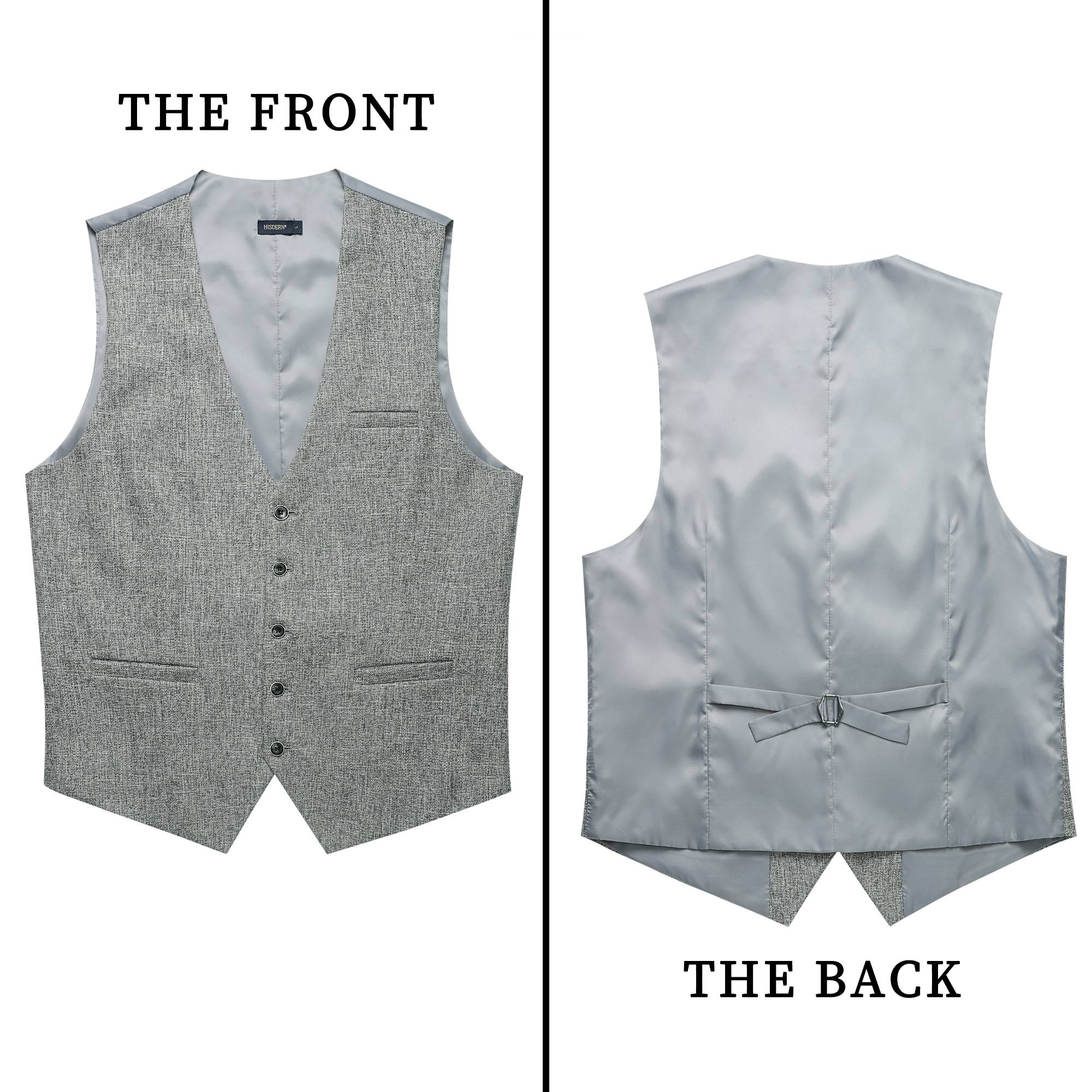 Men's Light Grey Satin Suit Vest Formal Wear - Image 3