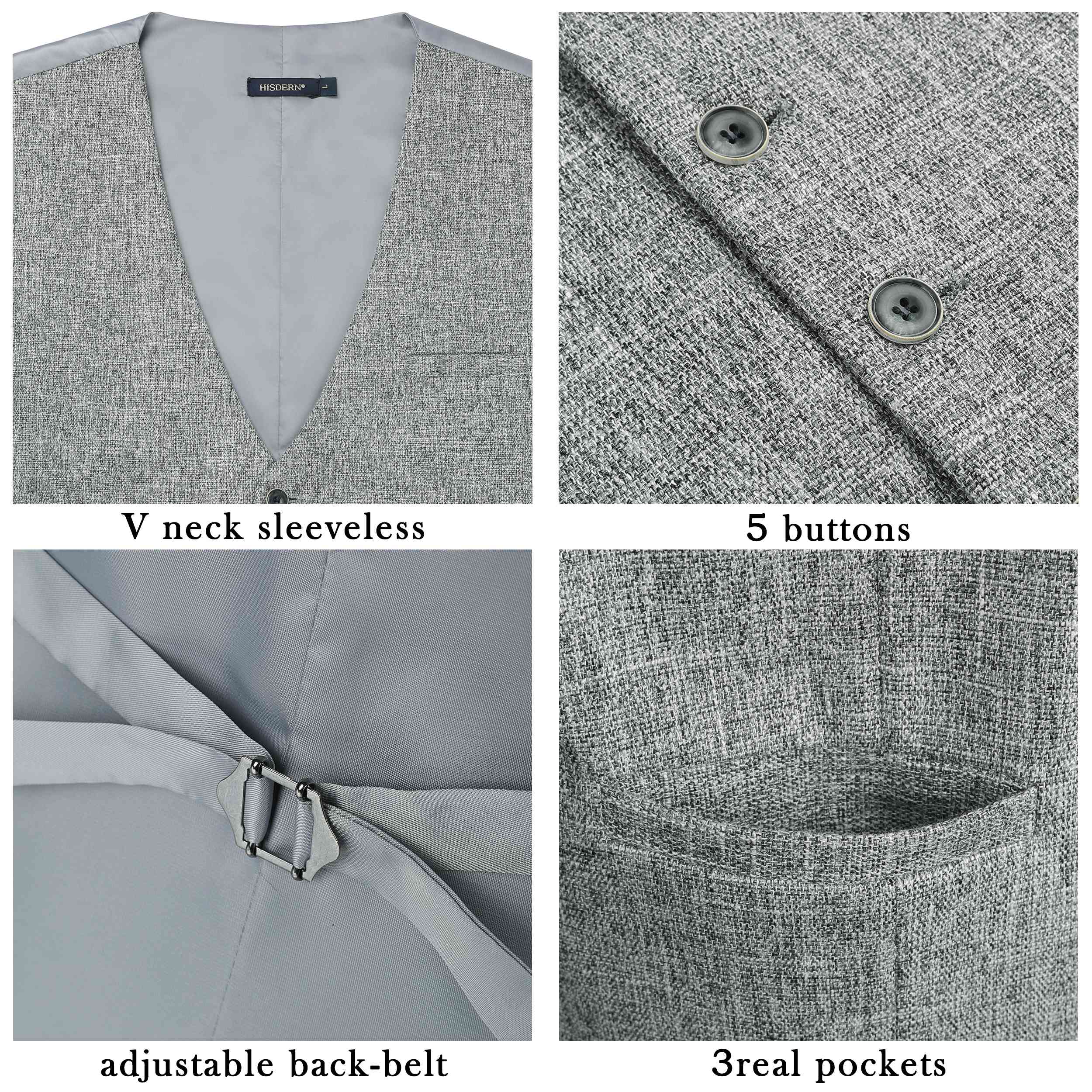 Men's Light Grey Satin Suit Vest Formal Wear - Image 4