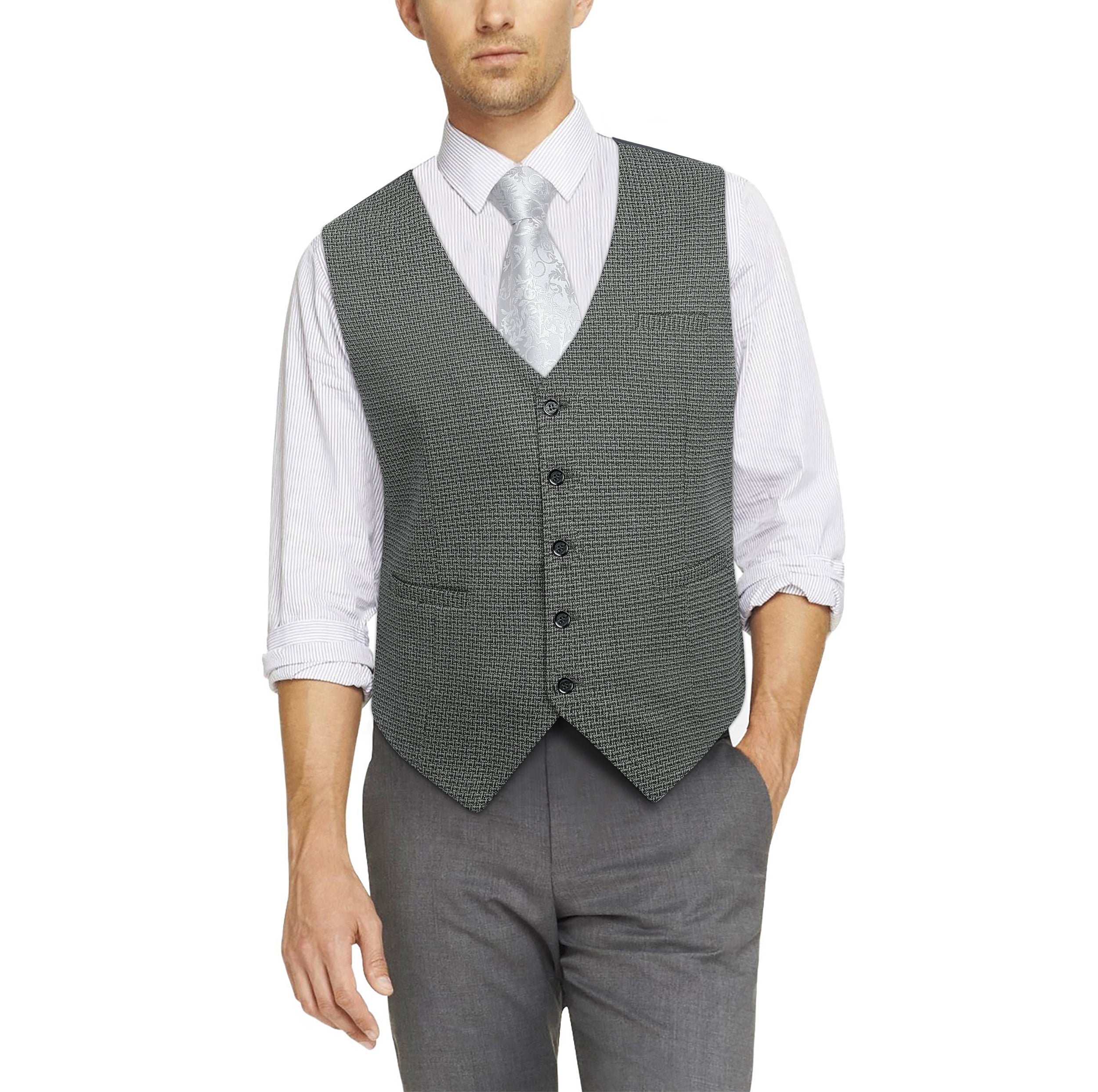 Men's Grey Plaid Wedding Vest For Skinny Guys - Image 2