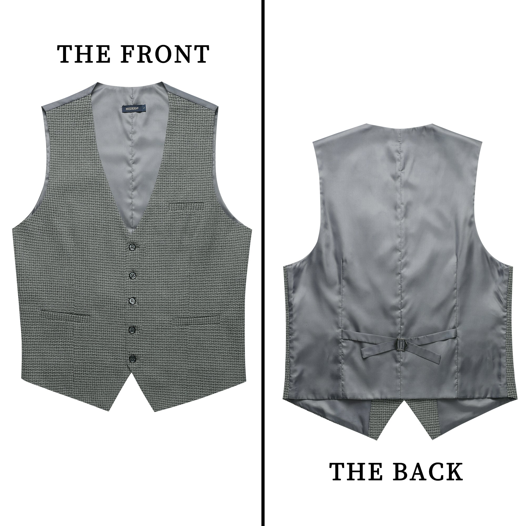 Men's Grey Plaid Wedding Vest For Skinny Guys - Image 3