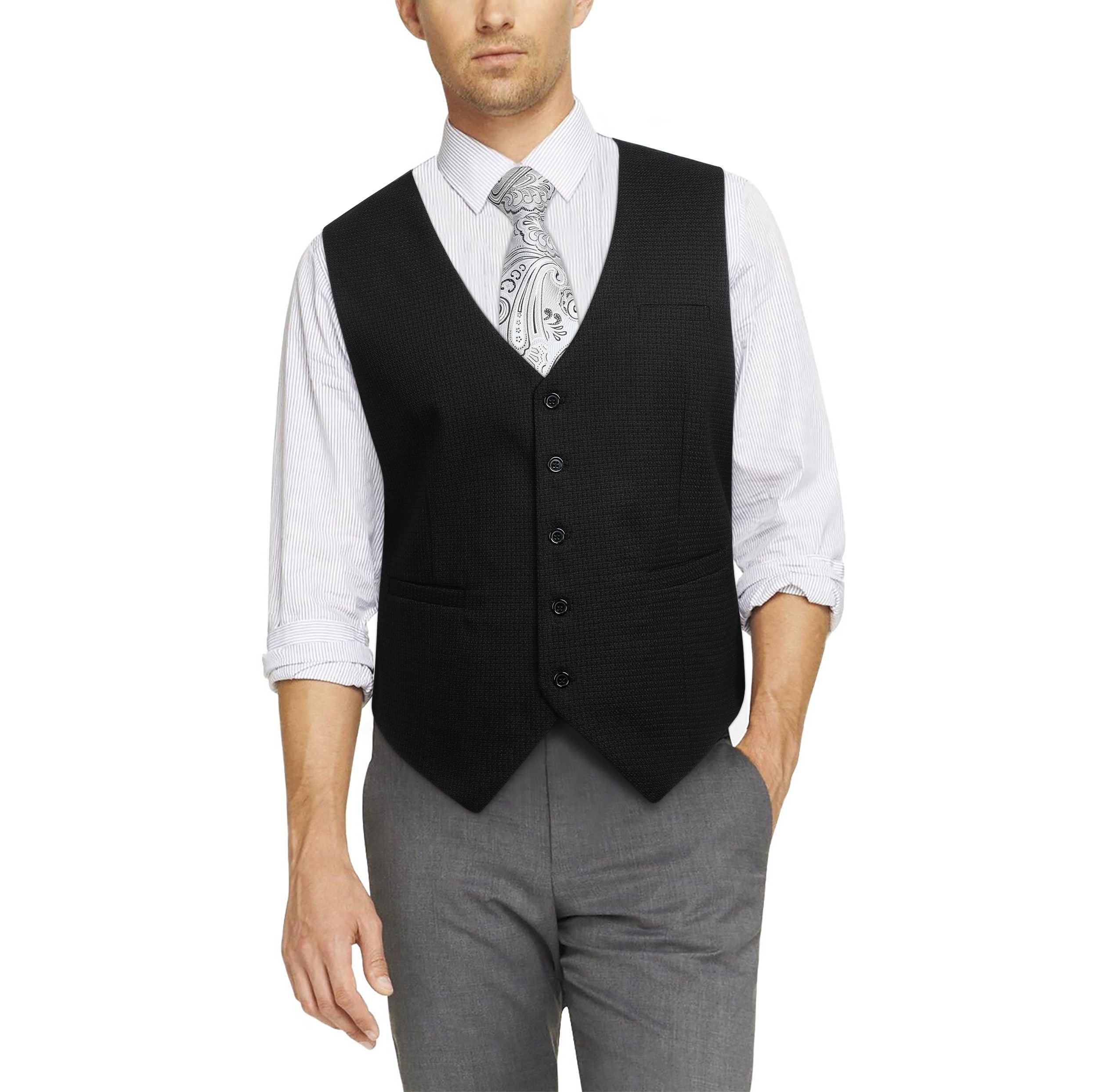 Men's Black Plaid Wedding Vest For Skinny Guys - Image 2