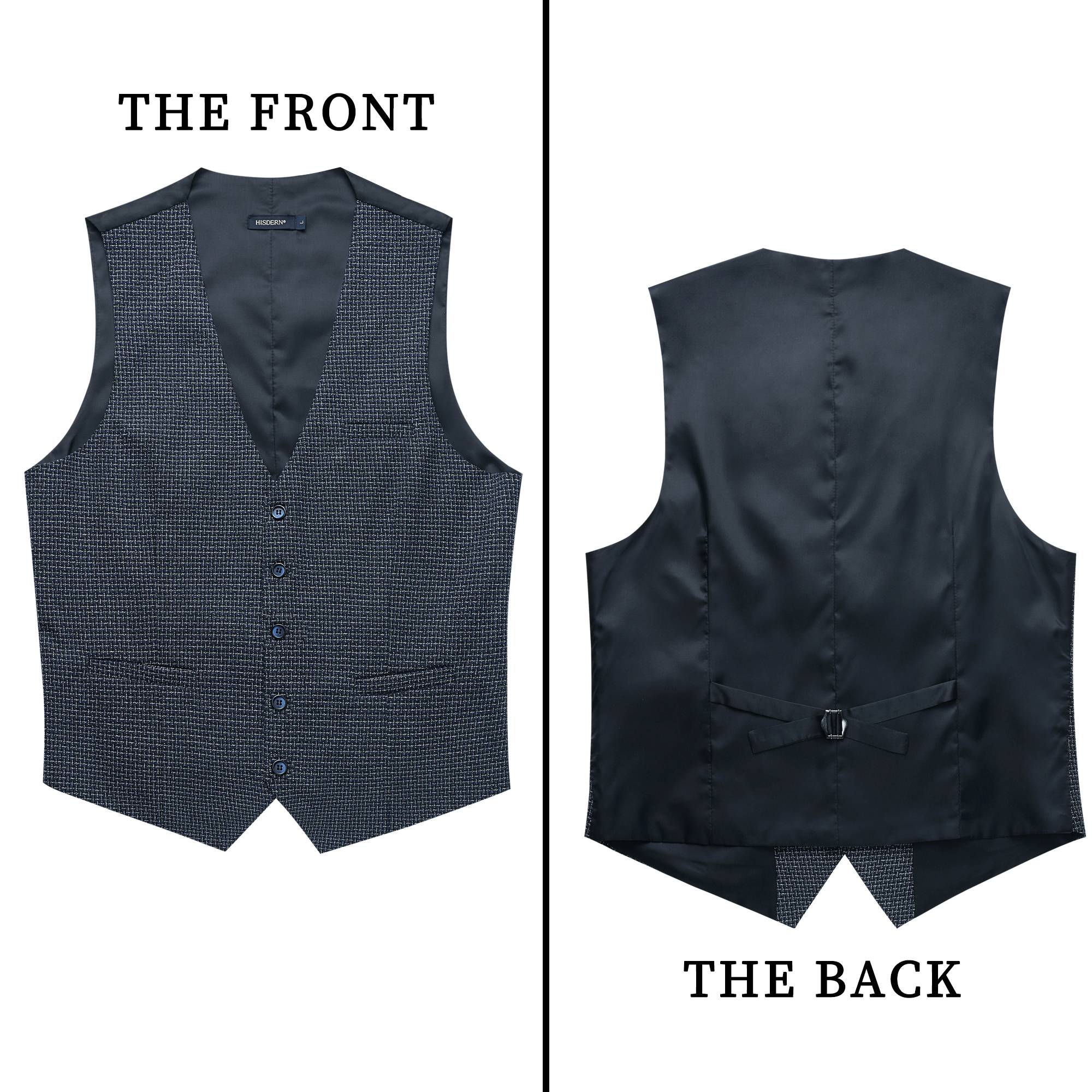 Men's Navy Blue Plaid Wedding Vest For Skinny Guys - Image 3