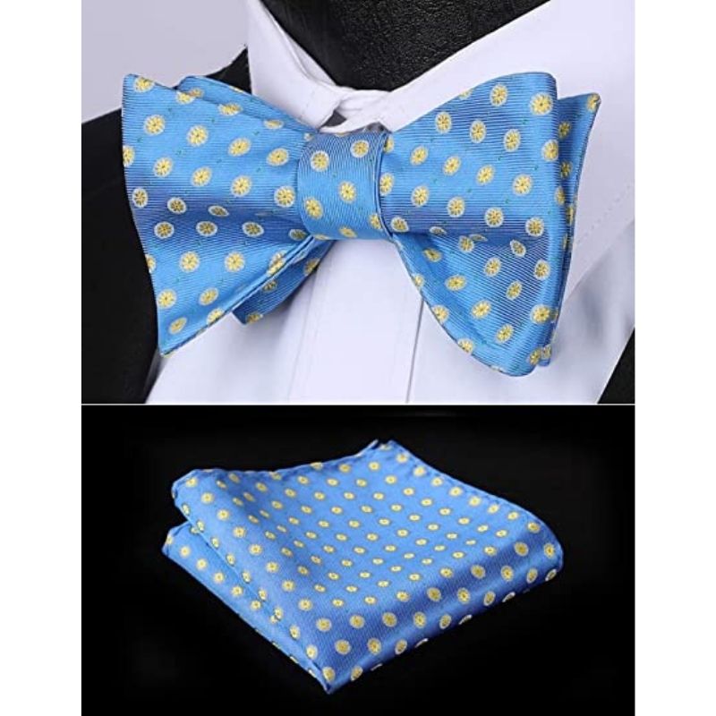 Blue Yellow Floral Bow Tie Set Groomsmen Wedding - Image 2