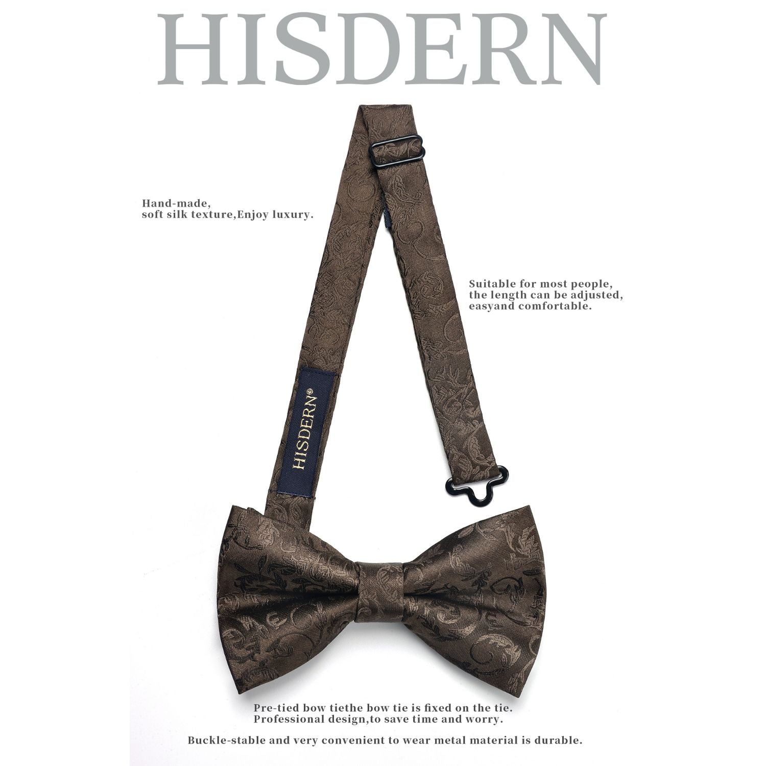 Brown Floral Pre-Tied Bow Tie For Evening Wear - Image 3