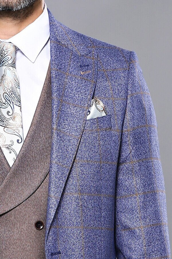 Checked Blue Men's Suit - Image 2