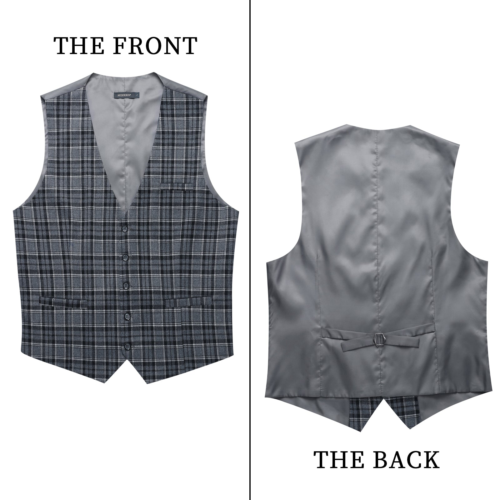 Men's Grey Plaid Wedding Vest For Skinny Guys - Image 3