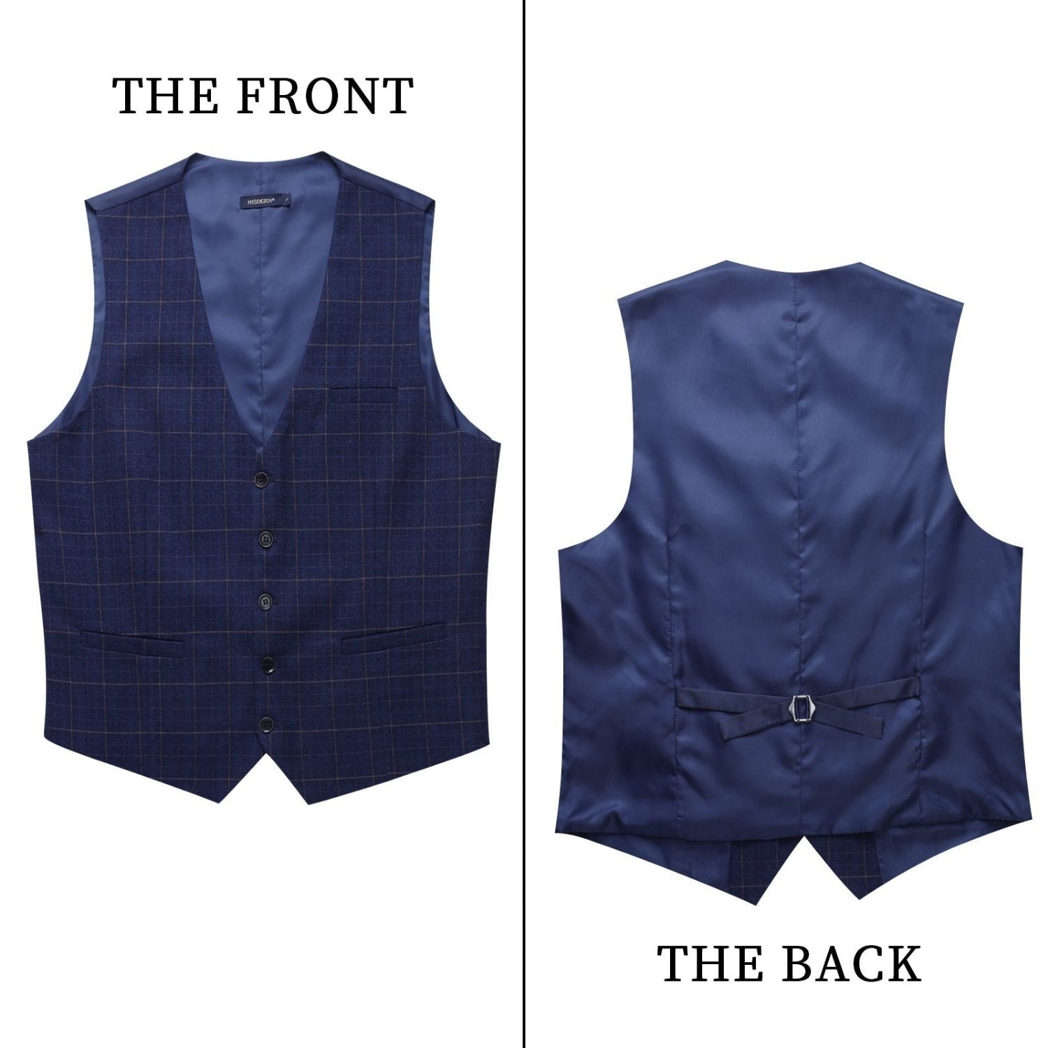 Men's Blue Plaid Slim Suit Vest Formal Wear - Image 3