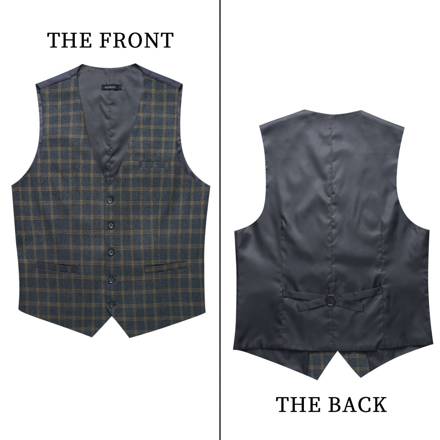 Men's Brown Blue Plaid Slim Suit Vest Formal Wear - Image 3