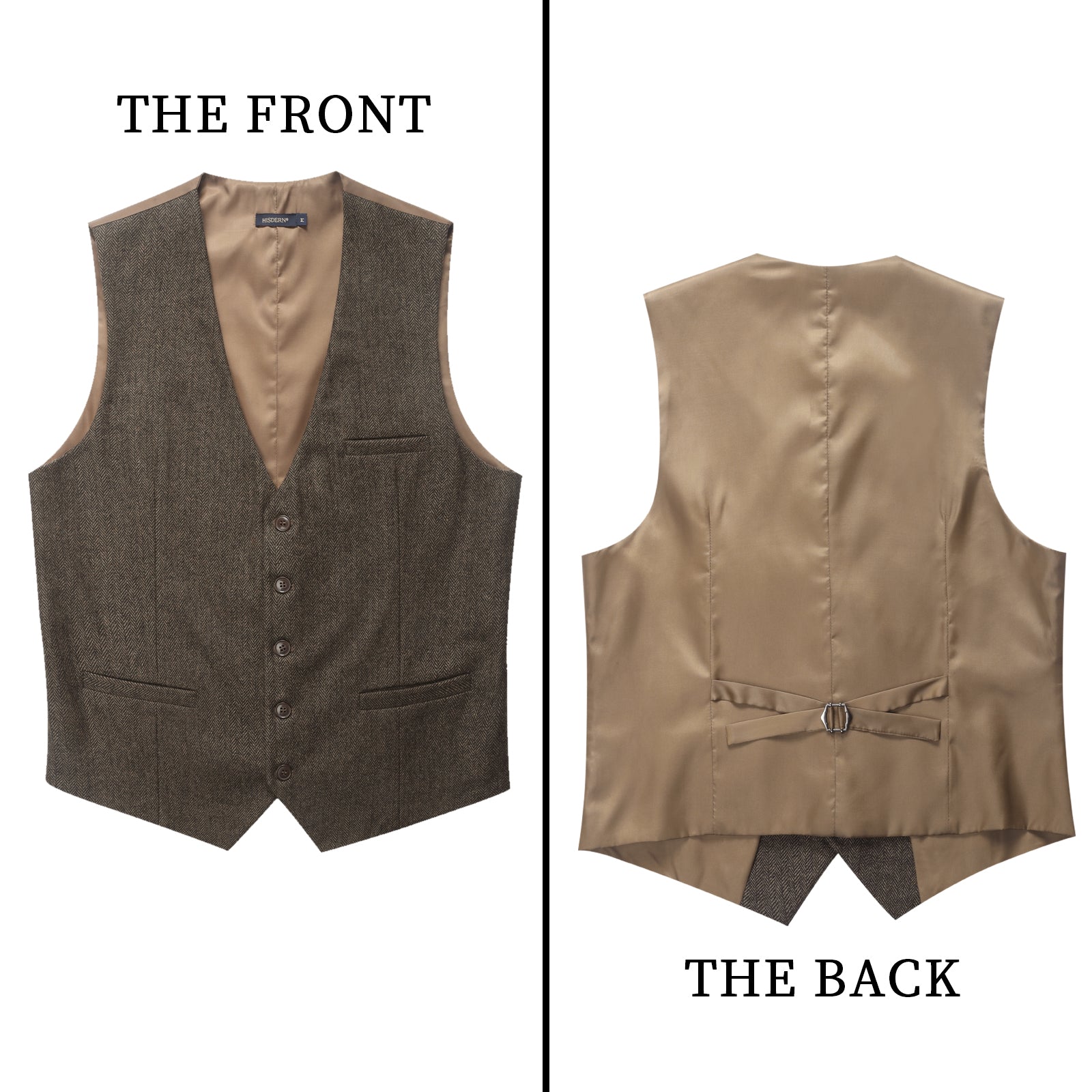 Men's Khaki Satin Suit Vest Formal Wear - Image 4