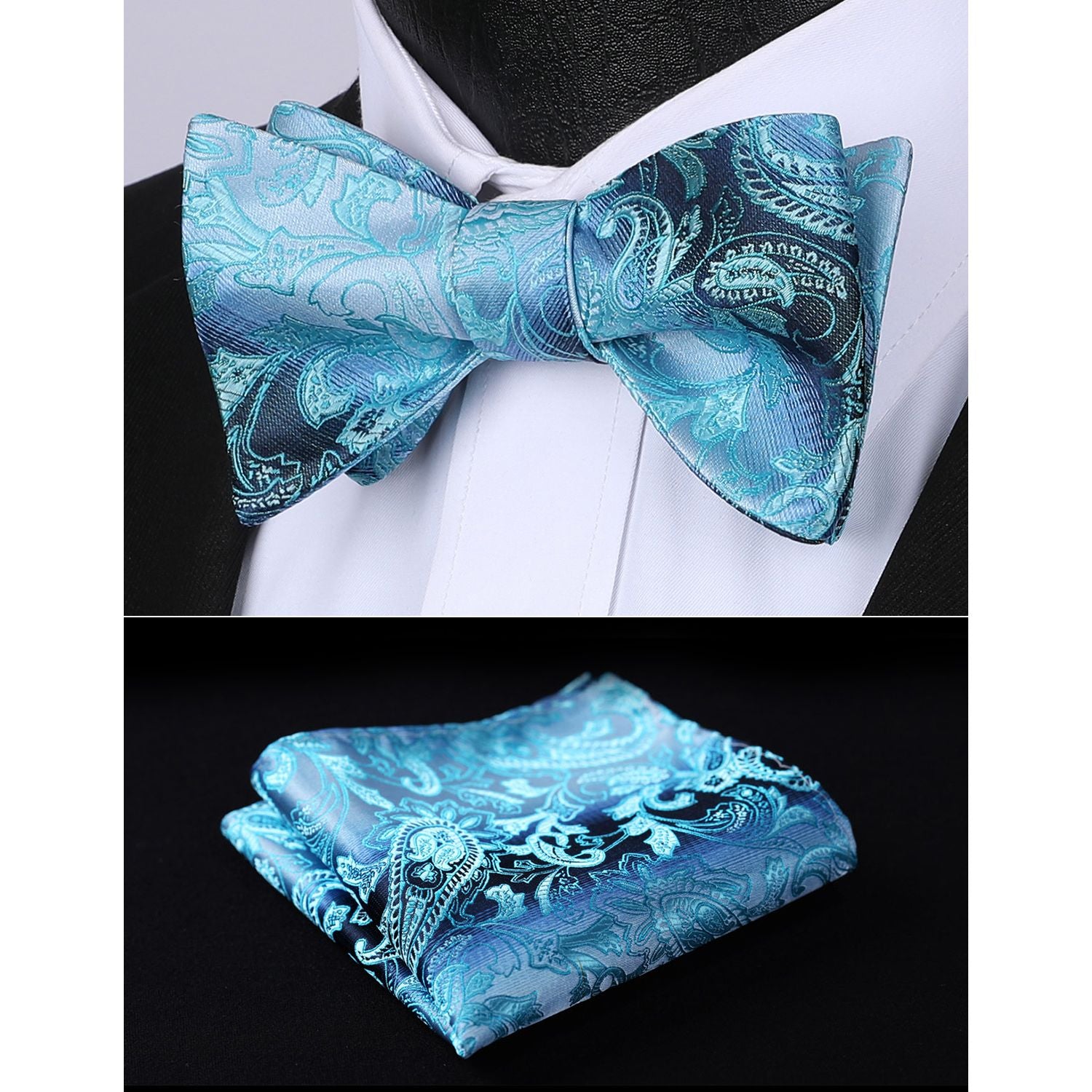 Aqua Paisley Bow Tie Set For Evening Wear - Image 2