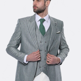 Striped Green Men Suit
